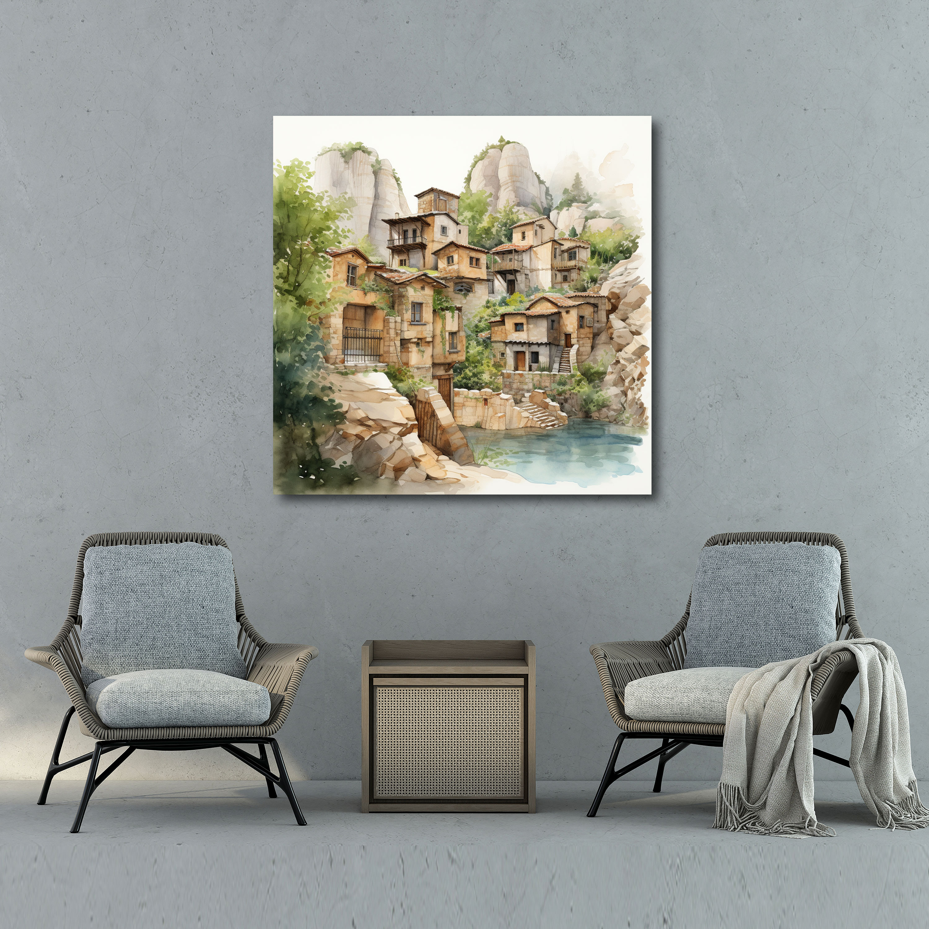 Anatolia Wall Art - Traditional Anatolian Village - Anatolia, Watercolor Illustration, Anatolia, Traditional Village