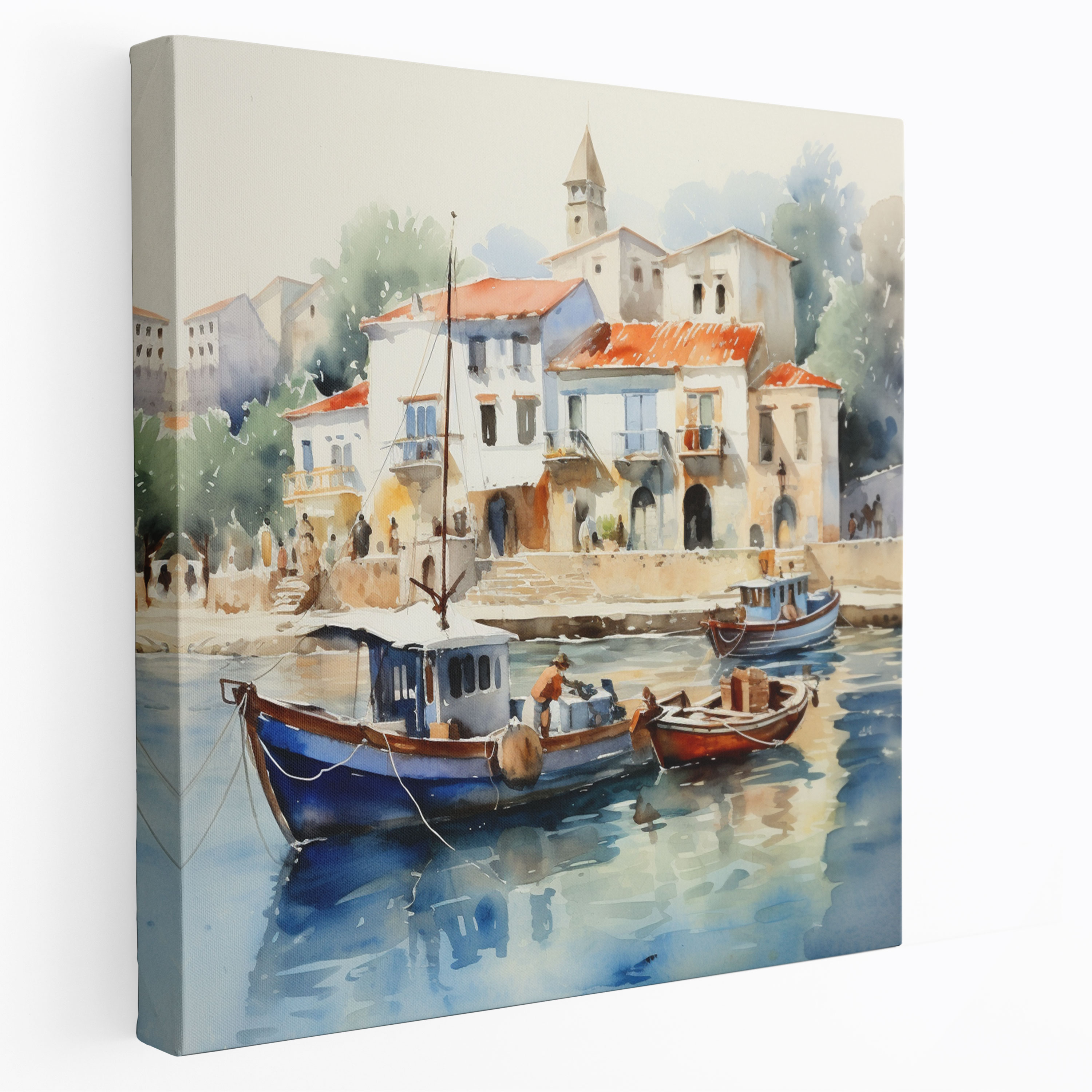 Anatolia Wall Art - Coastal Village Fishing Boats - Anatolia, Watercolor Painting, Canvas Print, Coastal Village