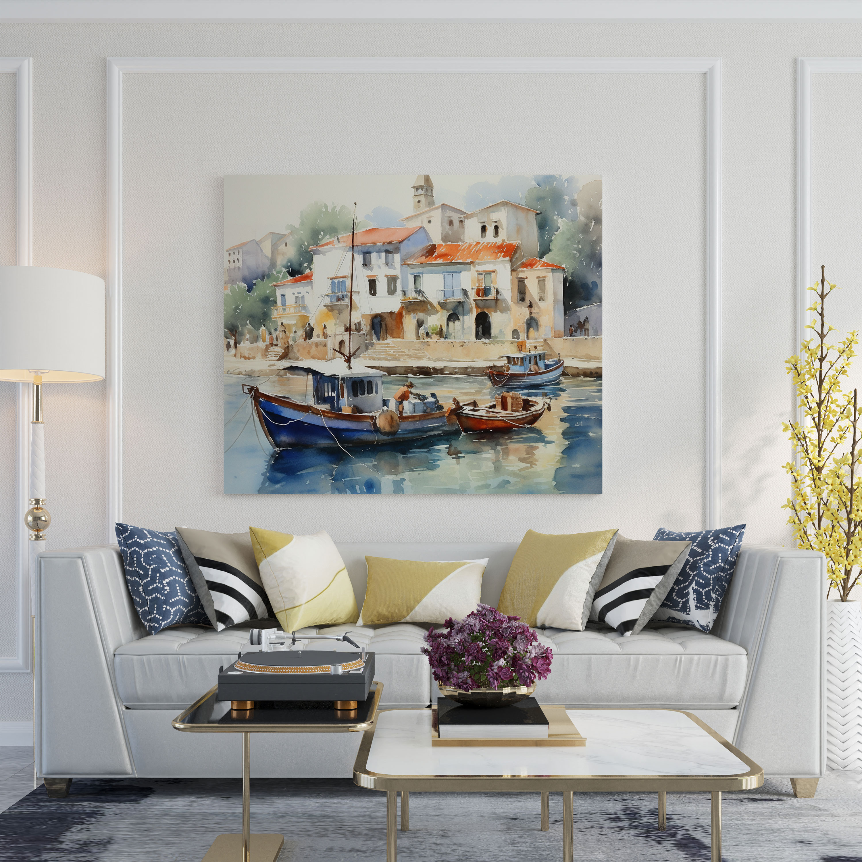 Anatolia Wall Art - Coastal Village Fishing Boats - Anatolia, Watercolor Painting, Canvas Print, Coastal Village
