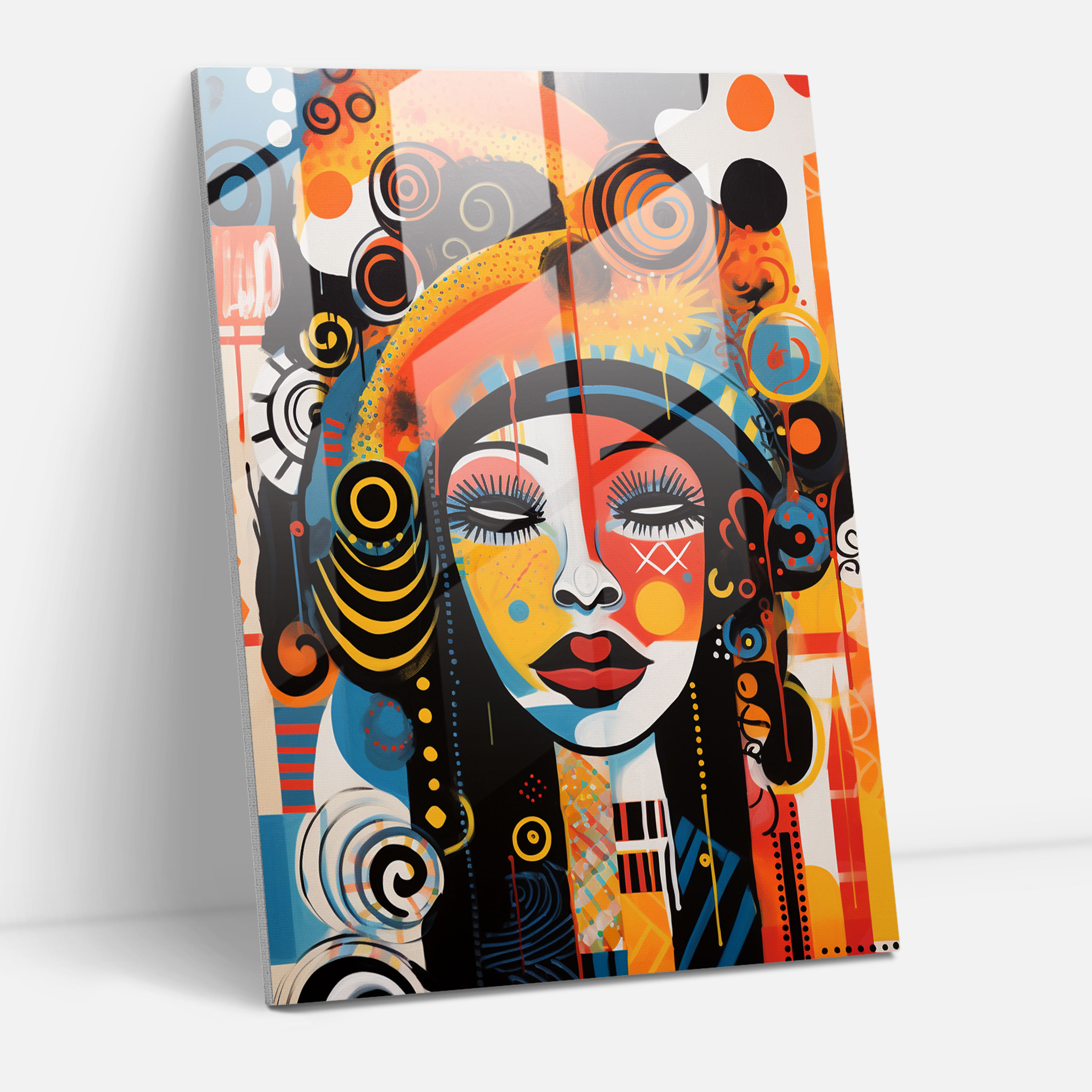 Afro Desenleri Cam Tablo - Modern Sanat Ev Dekorasyonu