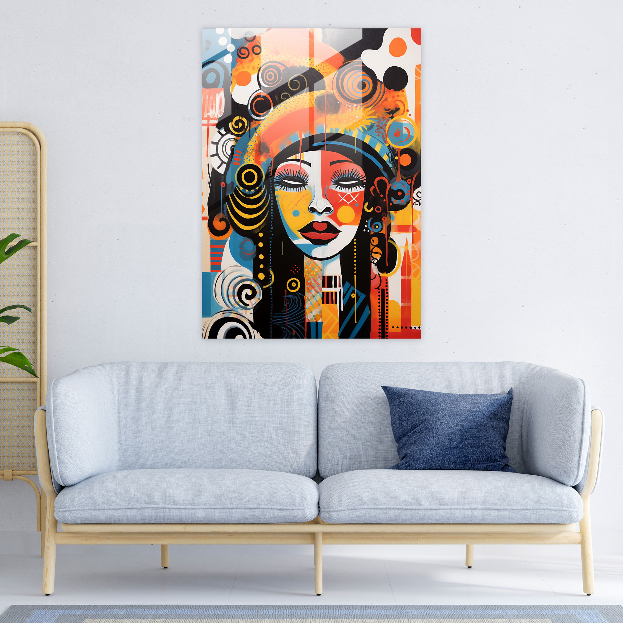Afro Desenleri Cam Tablo - Modern Sanat Ev Dekorasyonu