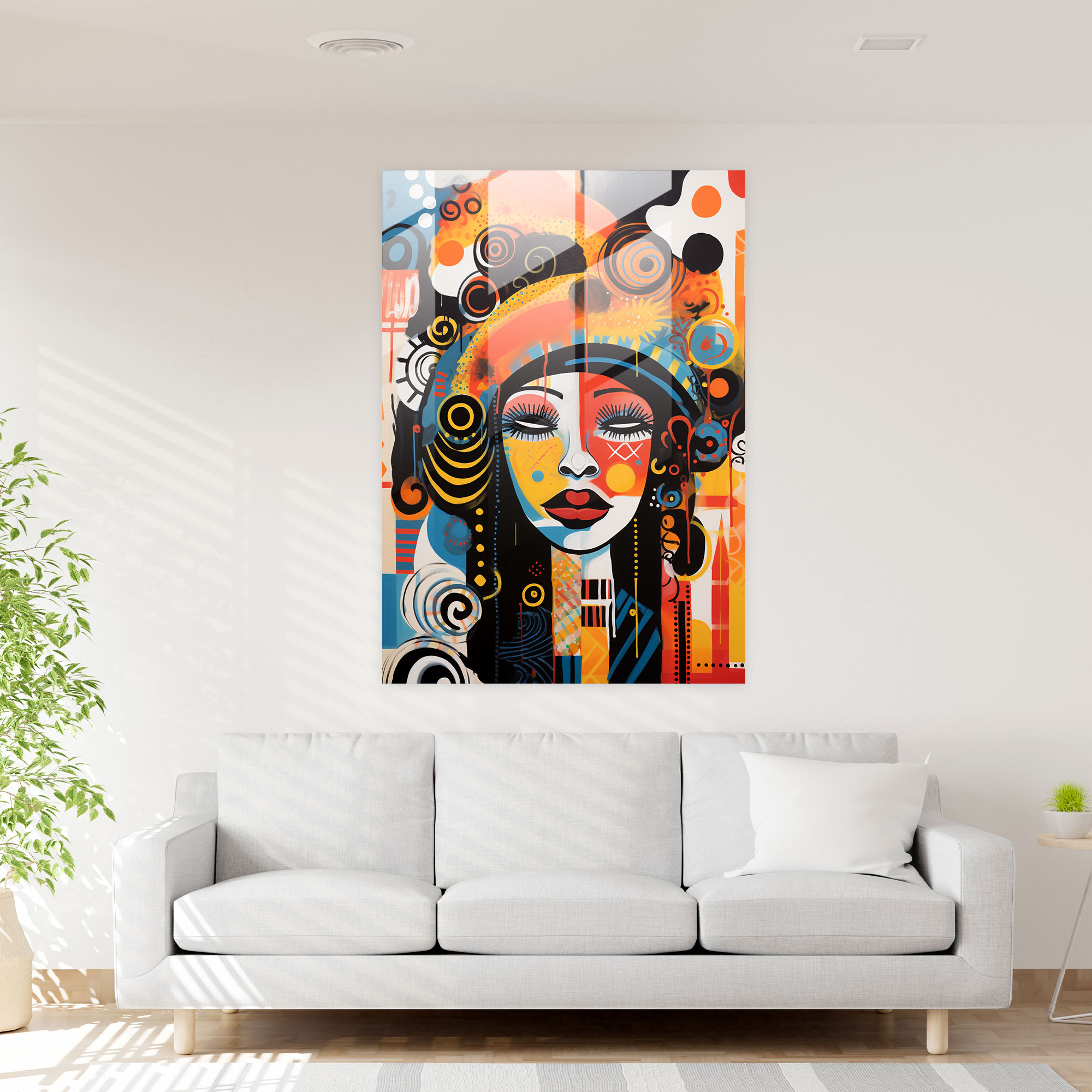 Afro Desenleri Cam Tablo - Modern Sanat Ev Dekorasyonu