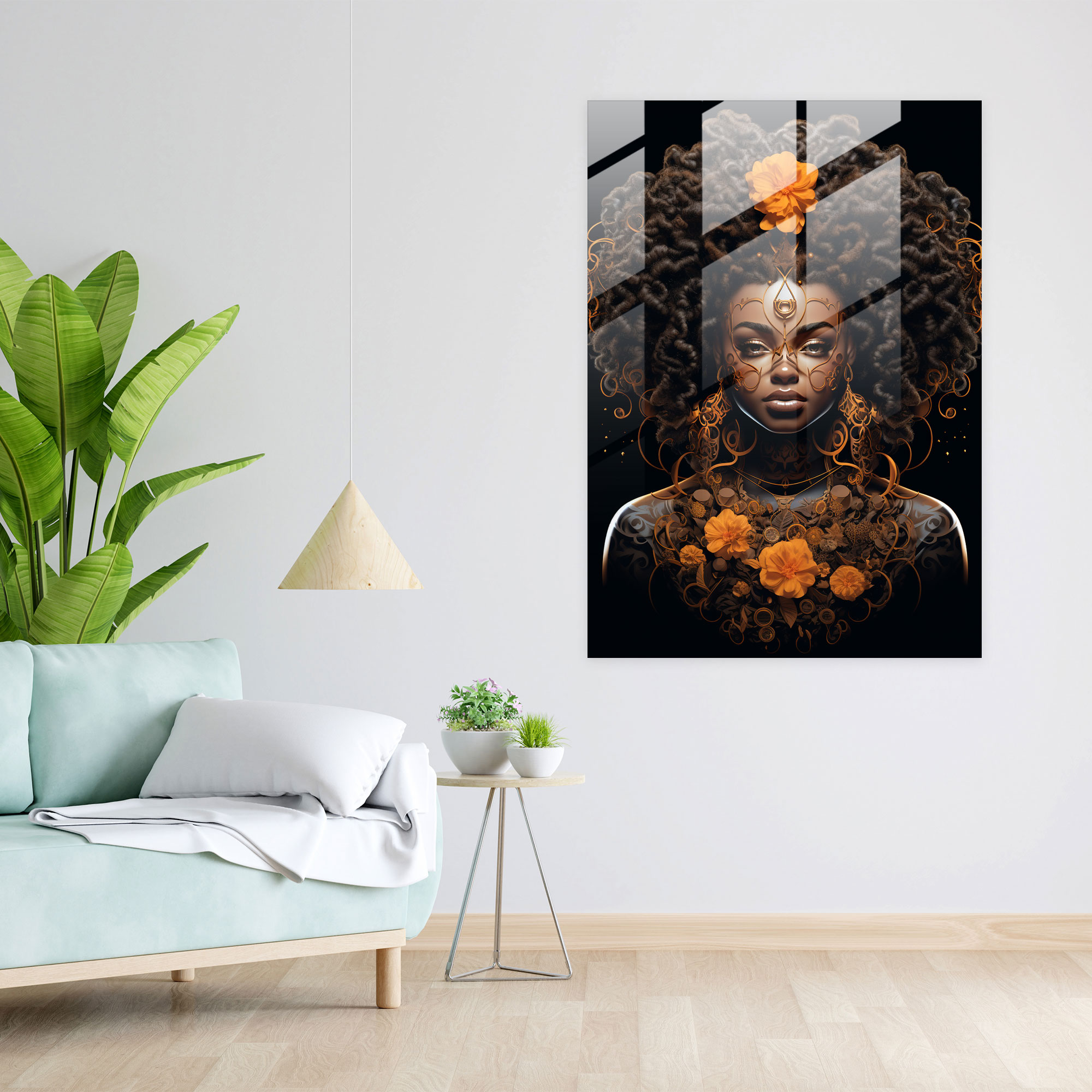 Afro Beauty Glass Print - Afro, Wall Decoration, Intricate Braids, Afro-Textured Hair