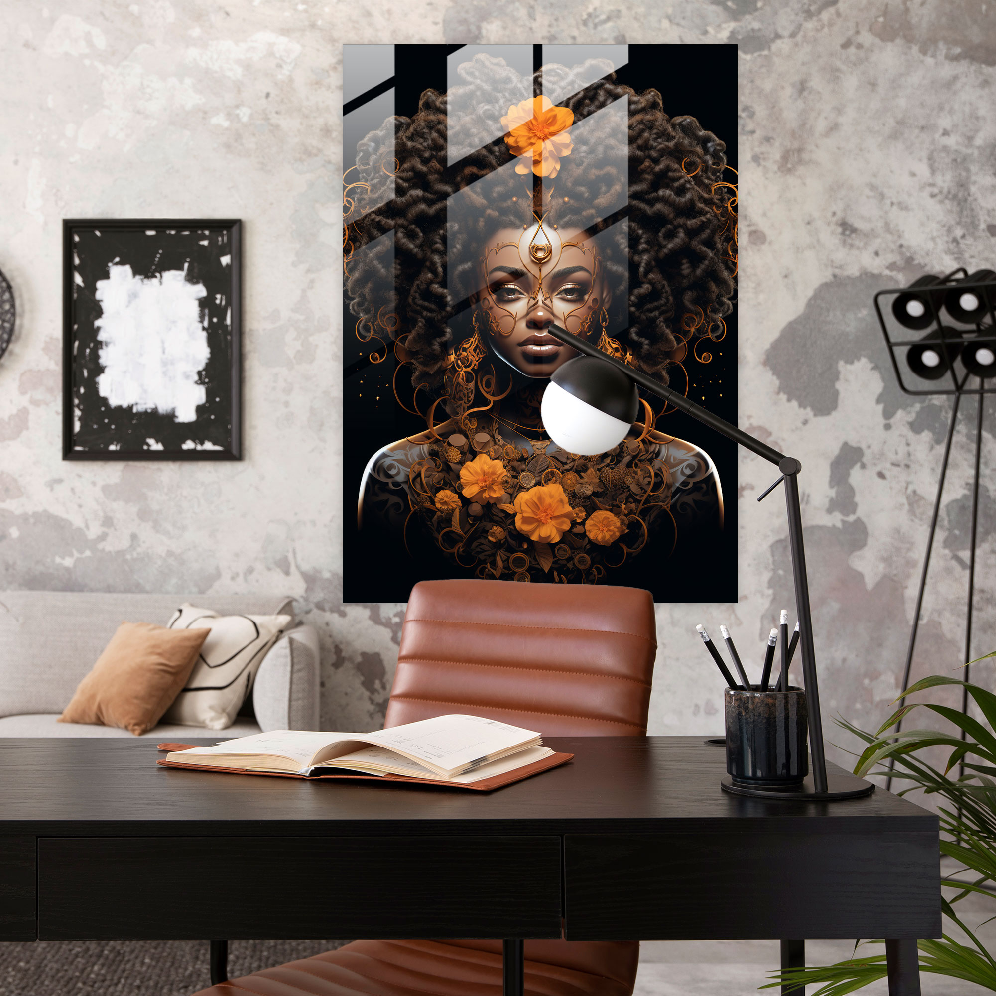 Afro Beauty Glass Print - Afro, Wall Decoration, Intricate Braids, Afro-Textured Hair