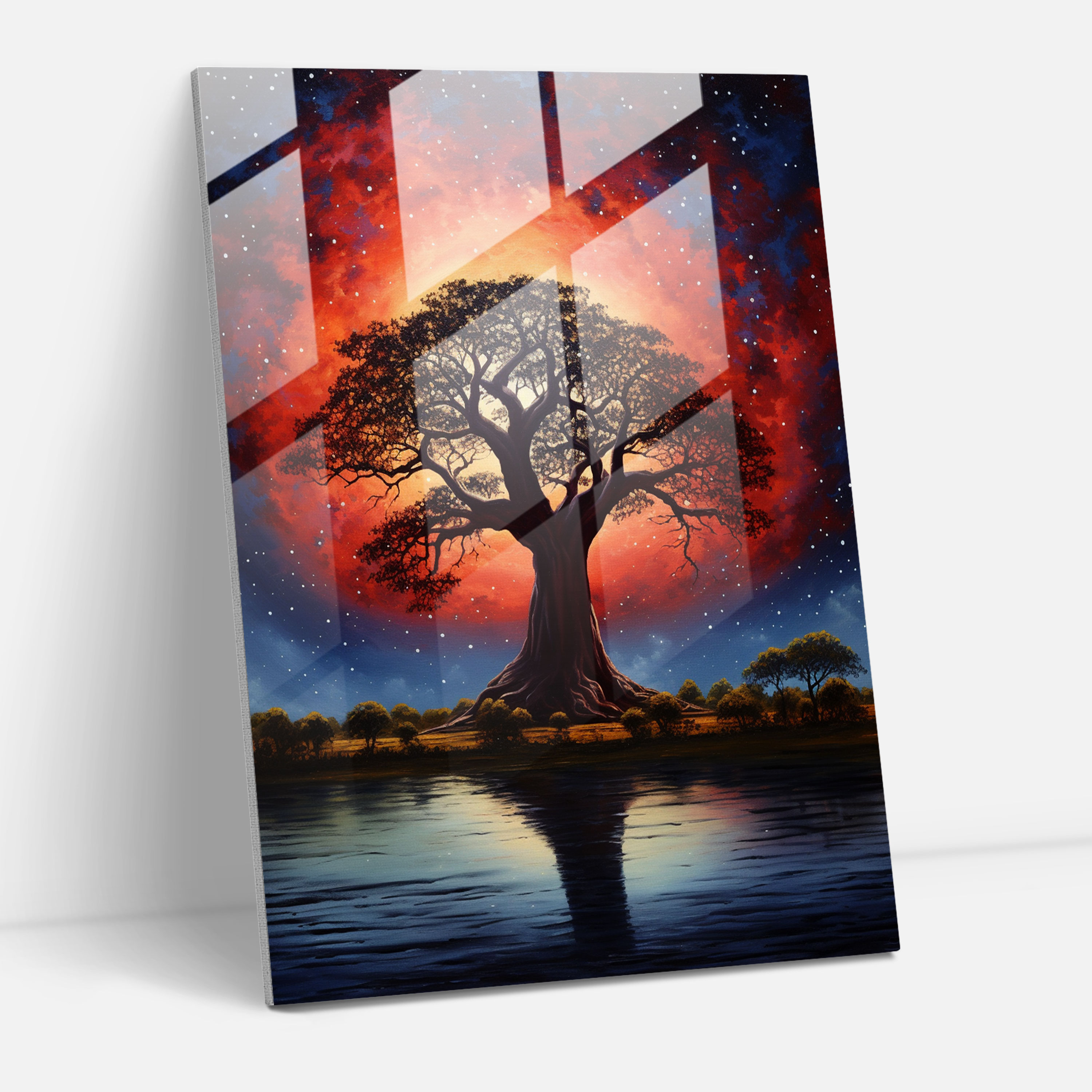 Afro Baobab Glass Print - Afro, Tranquility, Majestic, Home Decoration
