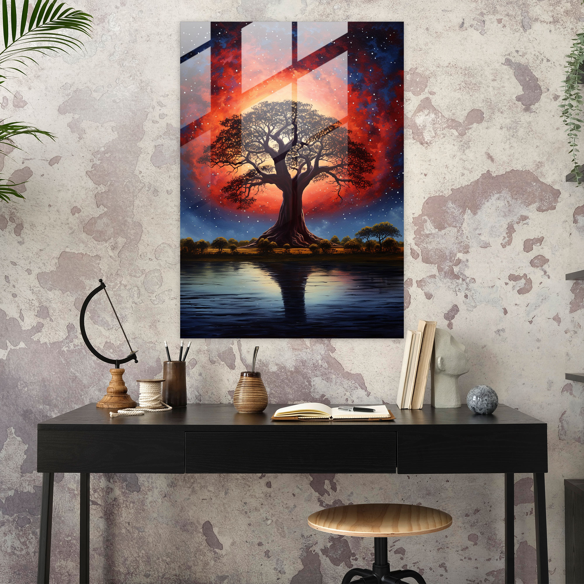 Afro Baobab Glass Print - Afro, Tranquility, Majestic, Home Decoration