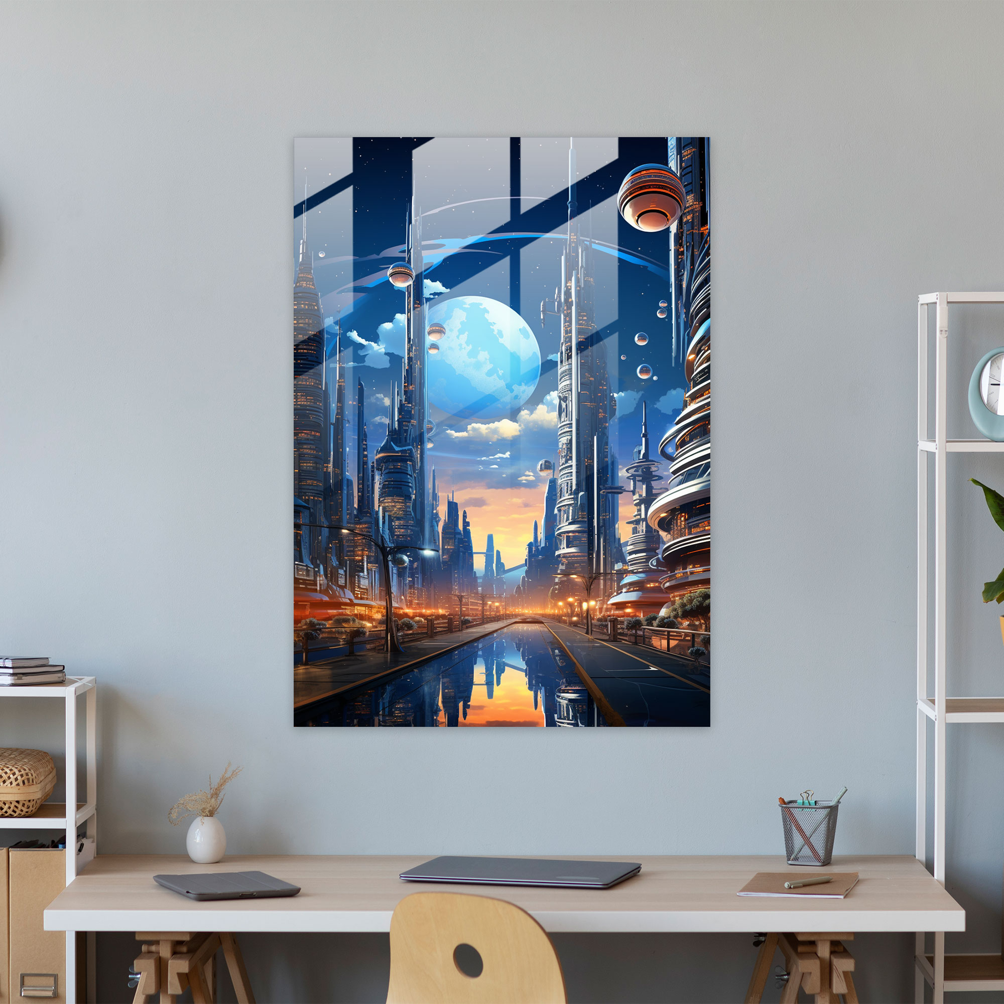 Afrofuturistic City Glass Print - Afro, Technology, Glass Wall Art, Innovation