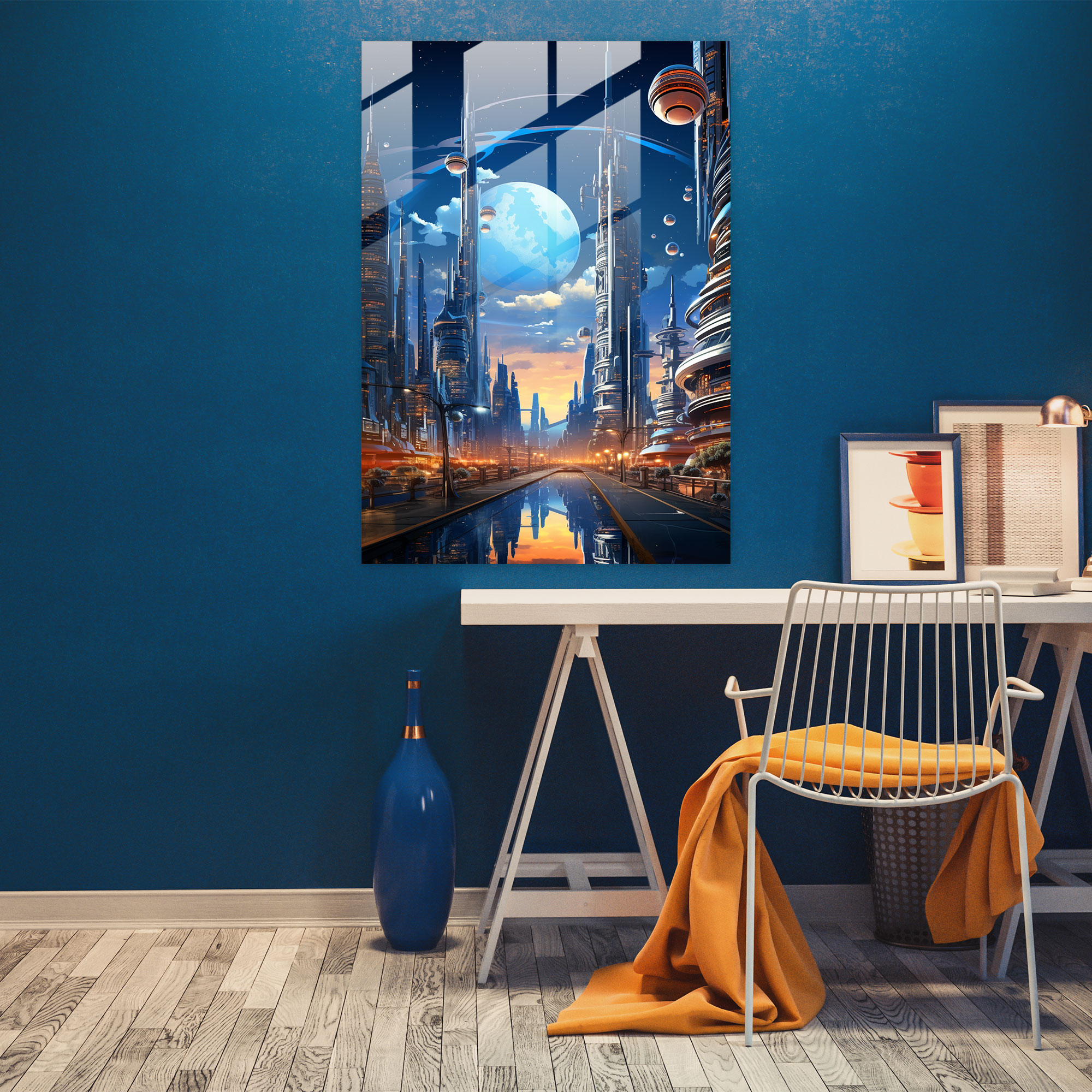 Afrofuturistic City Glass Print - Afro, Technology, Glass Wall Art, Innovation