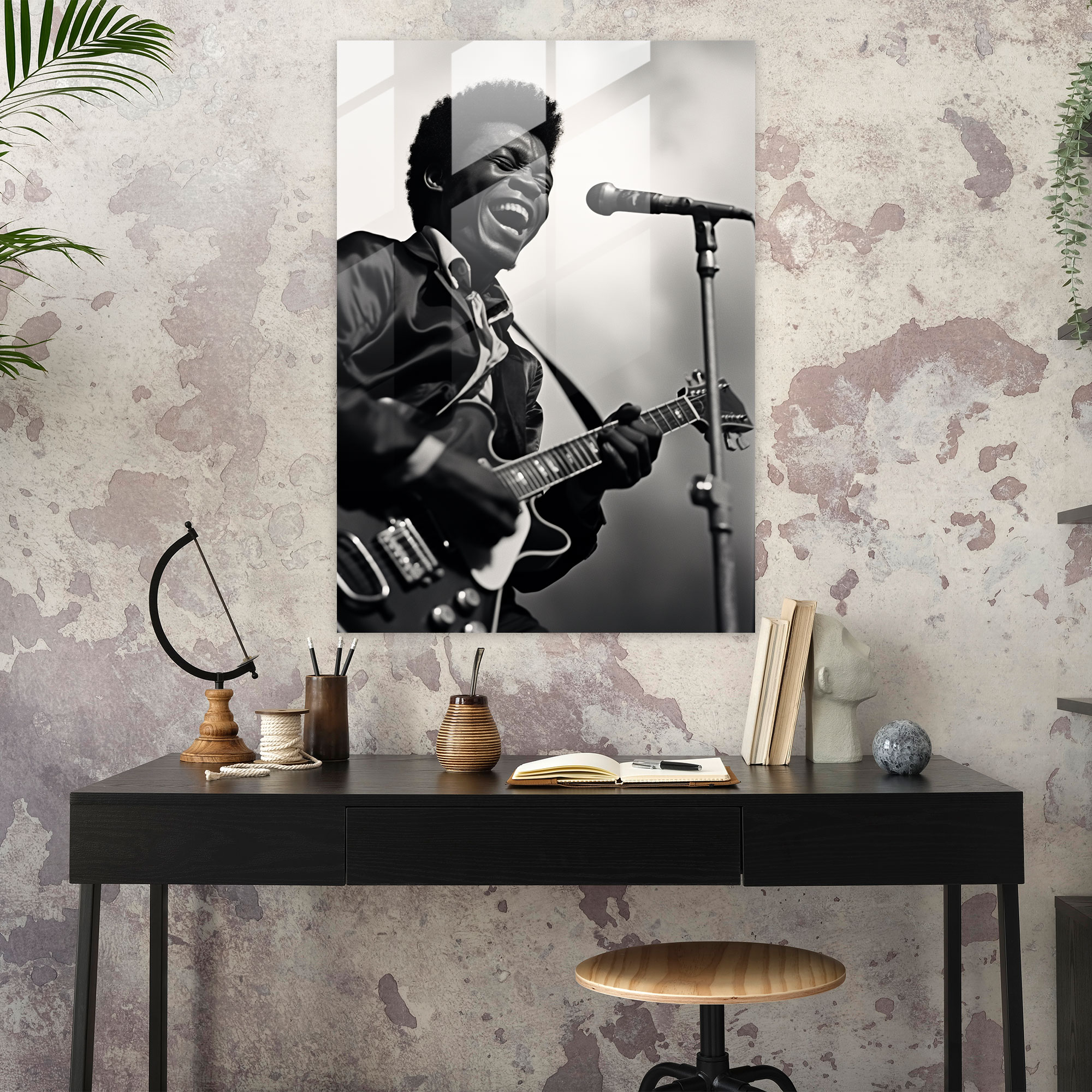 Afro Cam Tablo - Vintage Müzisyen Cam Duvar Sanatı - Afro Karizmatik Afro Müzisyen Modern Sanat Cam Duvar Sanatı