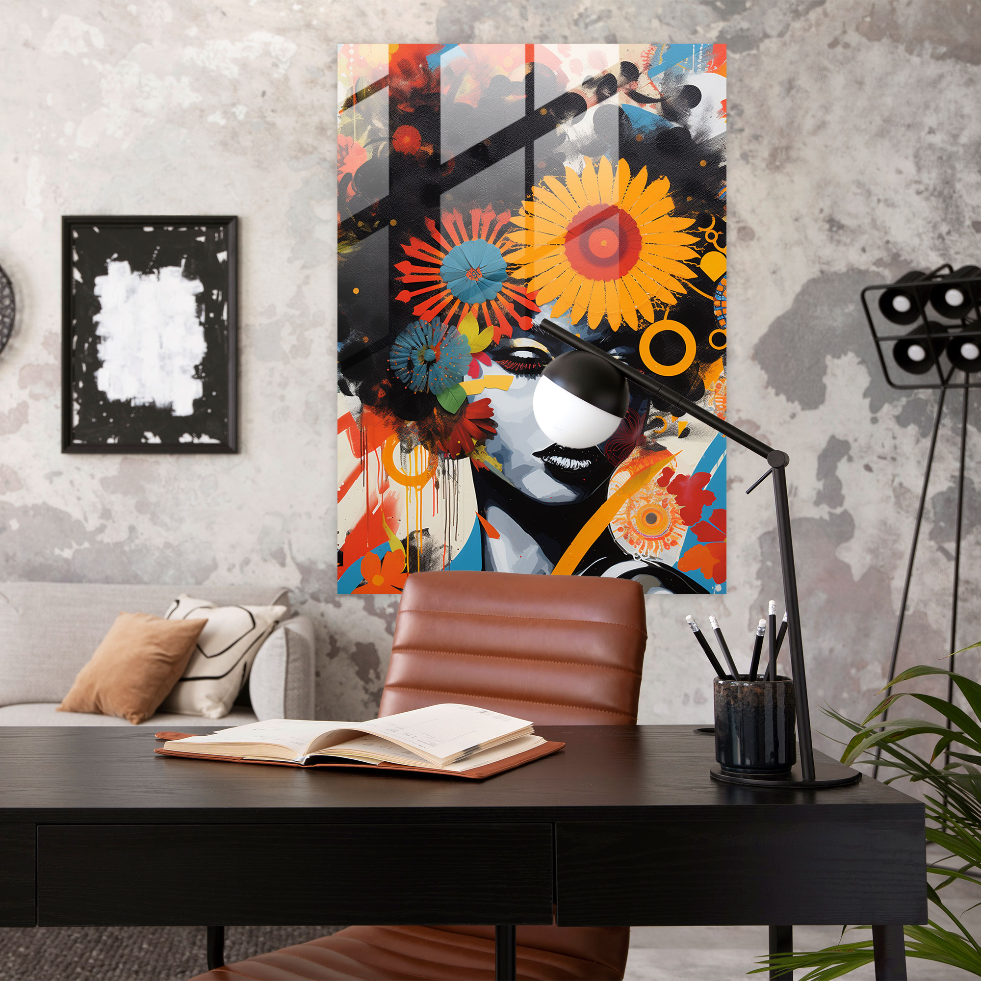 Afro Glass Print - Abstract Collage Glass Wall Art - Afro, Wall Decoration, Glass Art, Home Decoration