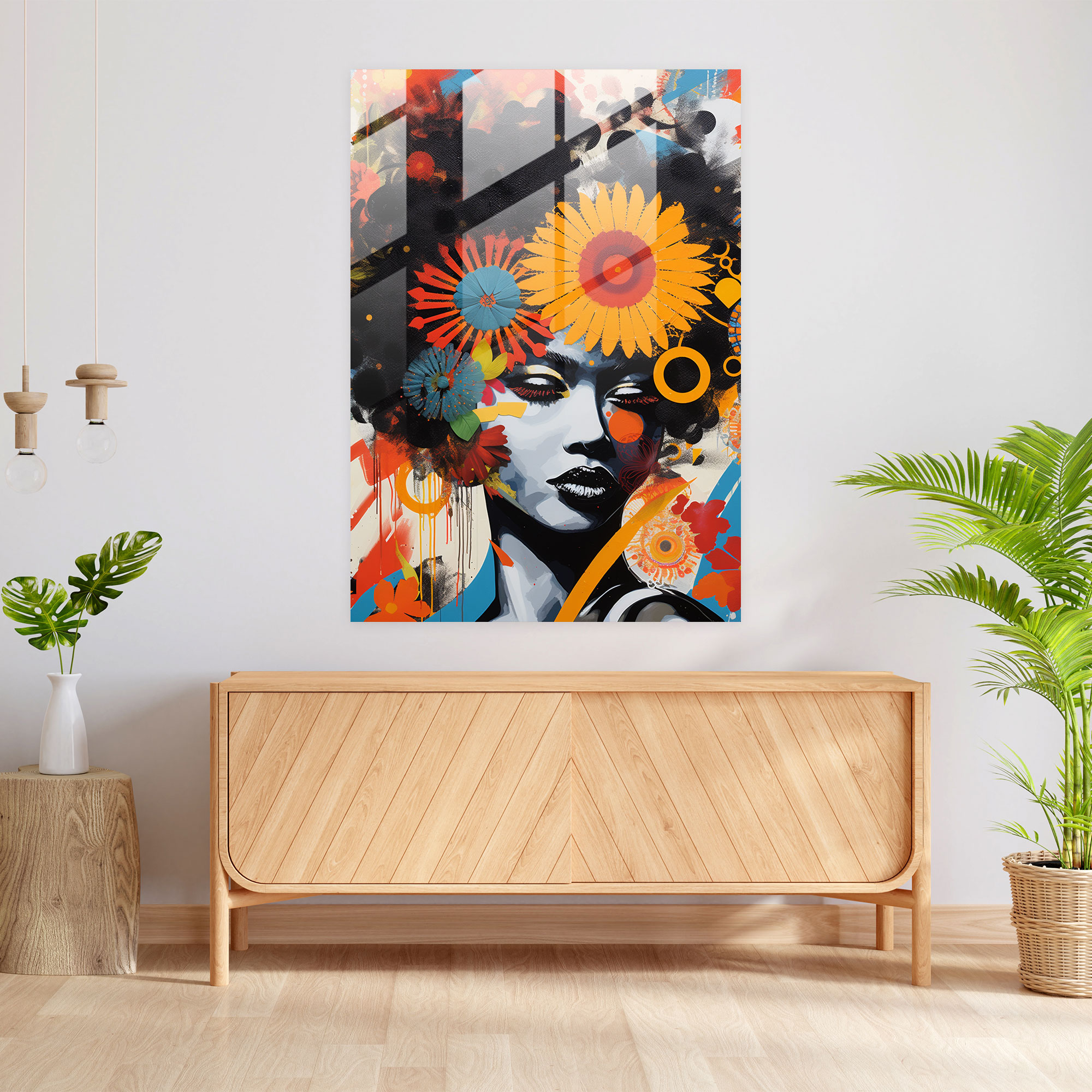 Afro Glass Print - Abstract Collage Glass Wall Art - Afro, Wall Decoration, Glass Art, Home Decoration