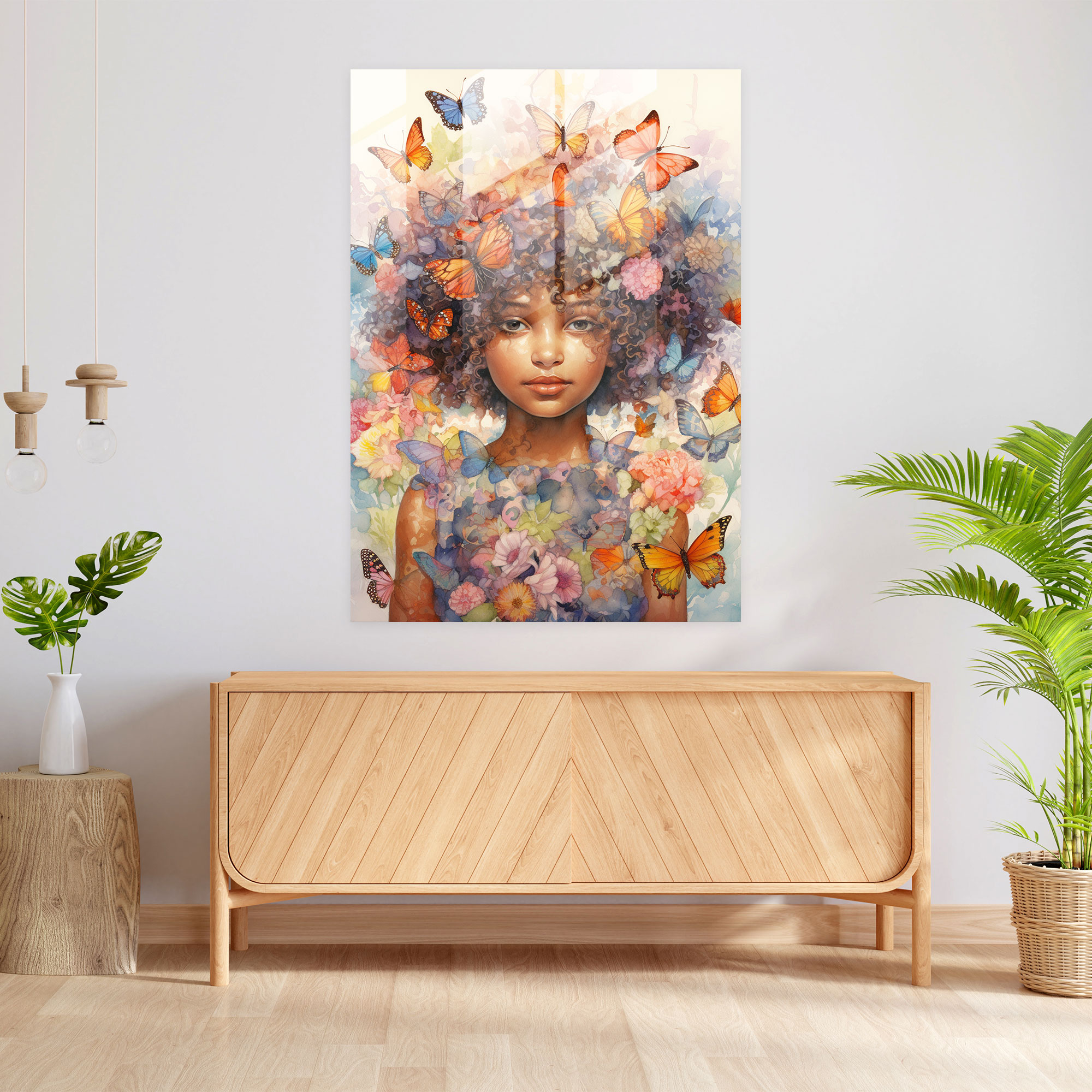 Afro Cam Tablo - Masalsı Suluboya Cam Duvar Sanatı - Afro Modern Sanat Cam Tablo Çiçekler Açıyor