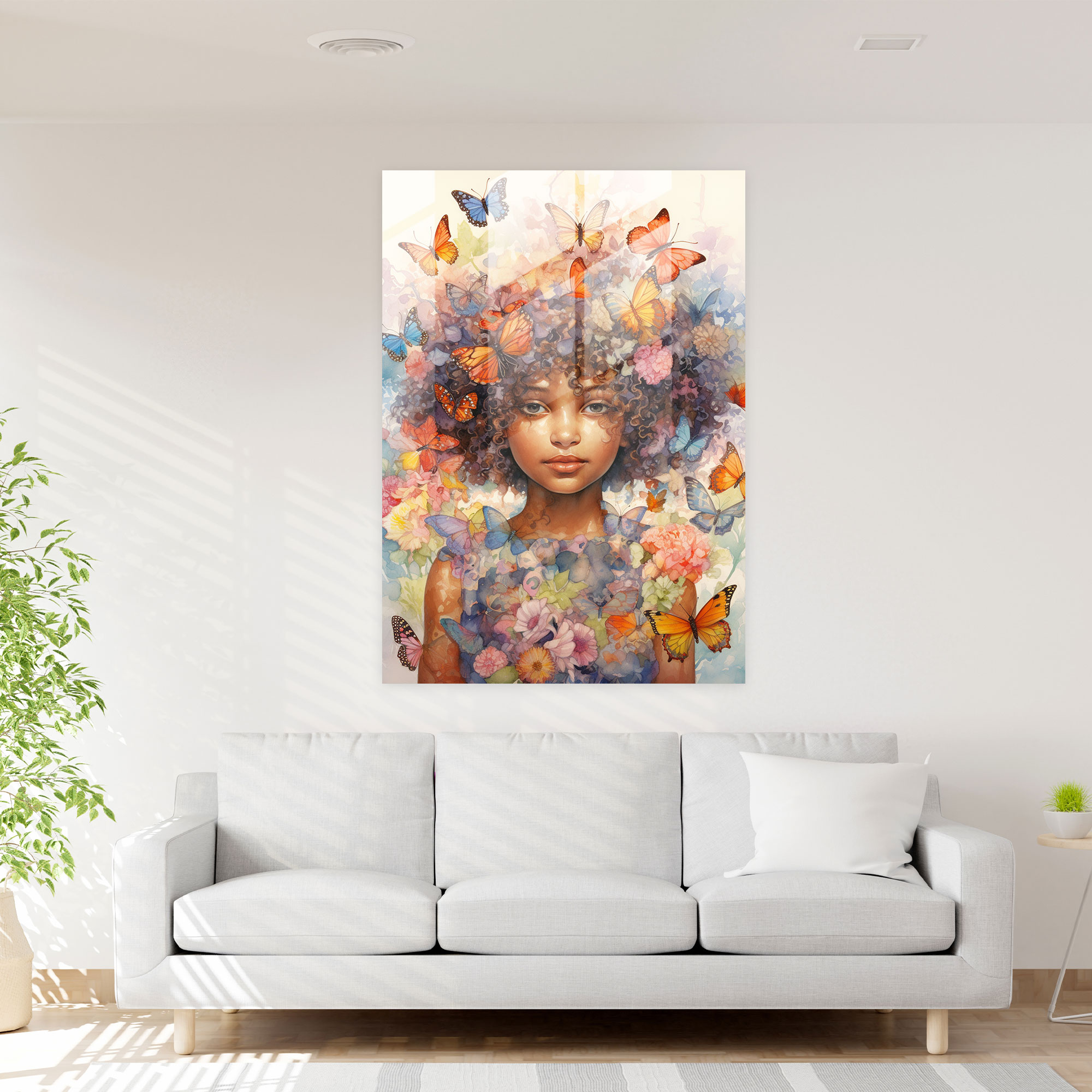 Afro Cam Tablo - Masalsı Suluboya Cam Duvar Sanatı - Afro Modern Sanat Cam Tablo Çiçekler Açıyor