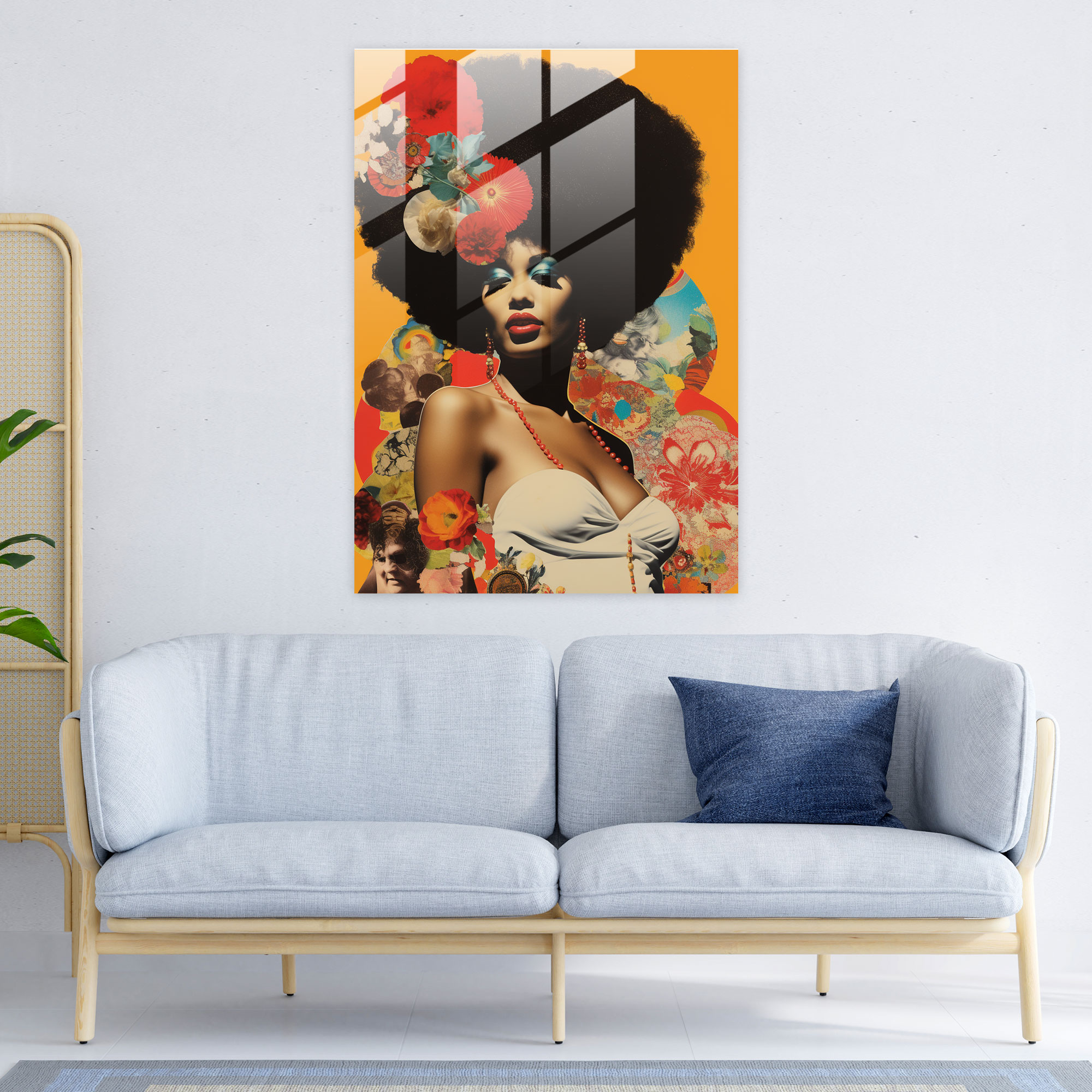 Afro Cam Tablo - Vintage Plak Kapakları Cam Duvar Sanatı - Afro Kolaj Modern Sanat Duvar Dekorasyonu