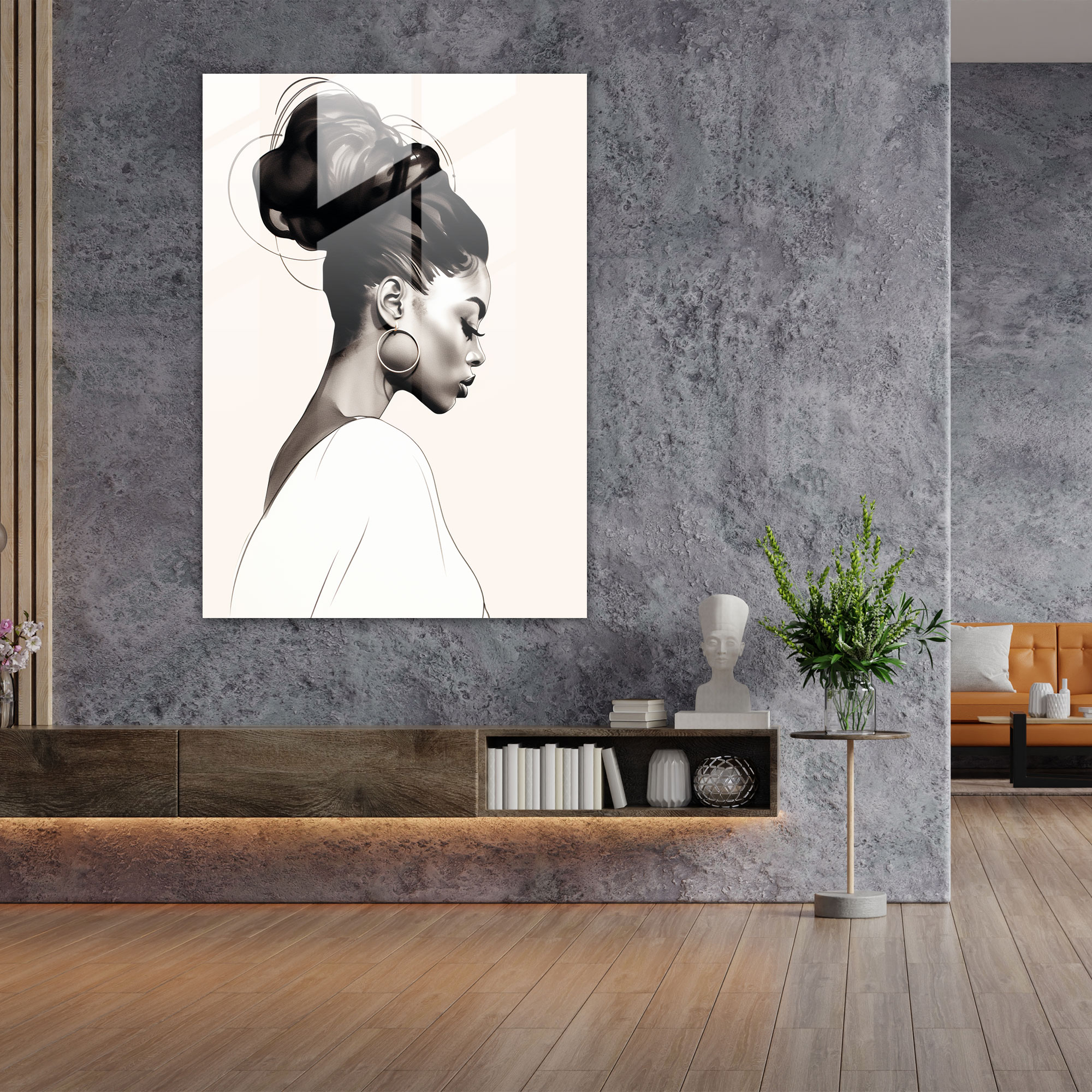 Afro Glass Print - Minimalist Line Drawing Glass Wall Art - Afro, Glass Art, Modern Art, Glass Wall Art