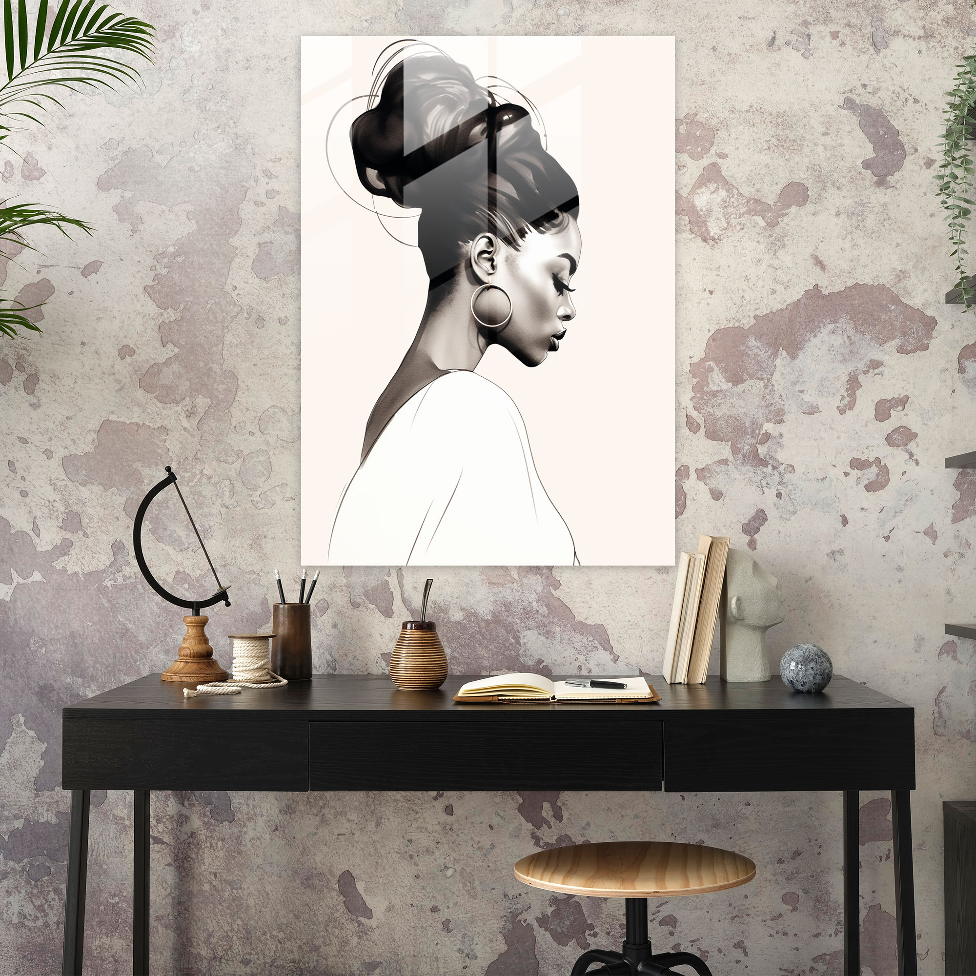 Afro Glass Print - Minimalist Line Drawing Glass Wall Art - Afro, Glass Art, Modern Art, Glass Wall Art