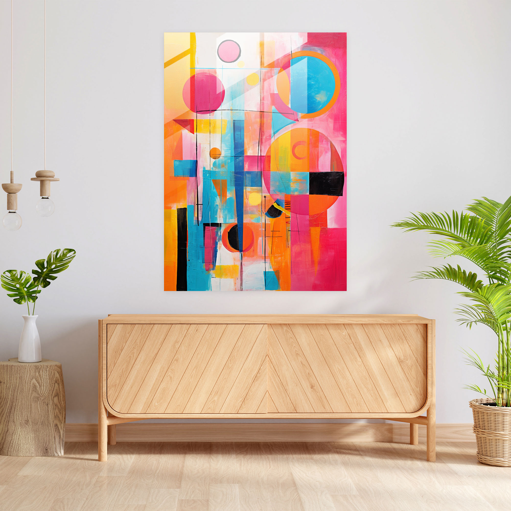 Afro Glass Print - Afro, Geometric Shapes, Afro, Acrylic Painting