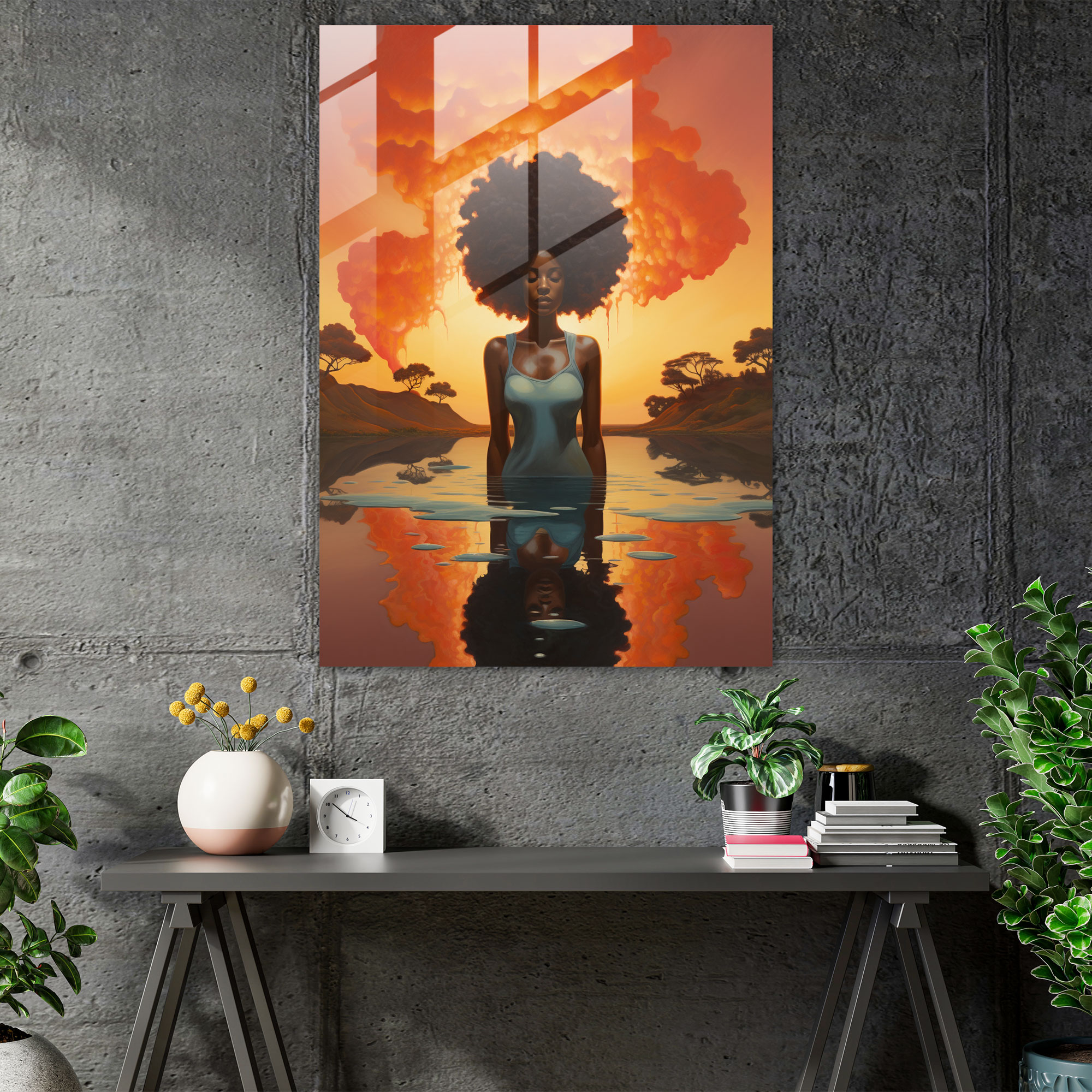 Afro Glass Art - Afro, Glass Wall Art, Serene Landscape, Glass Art