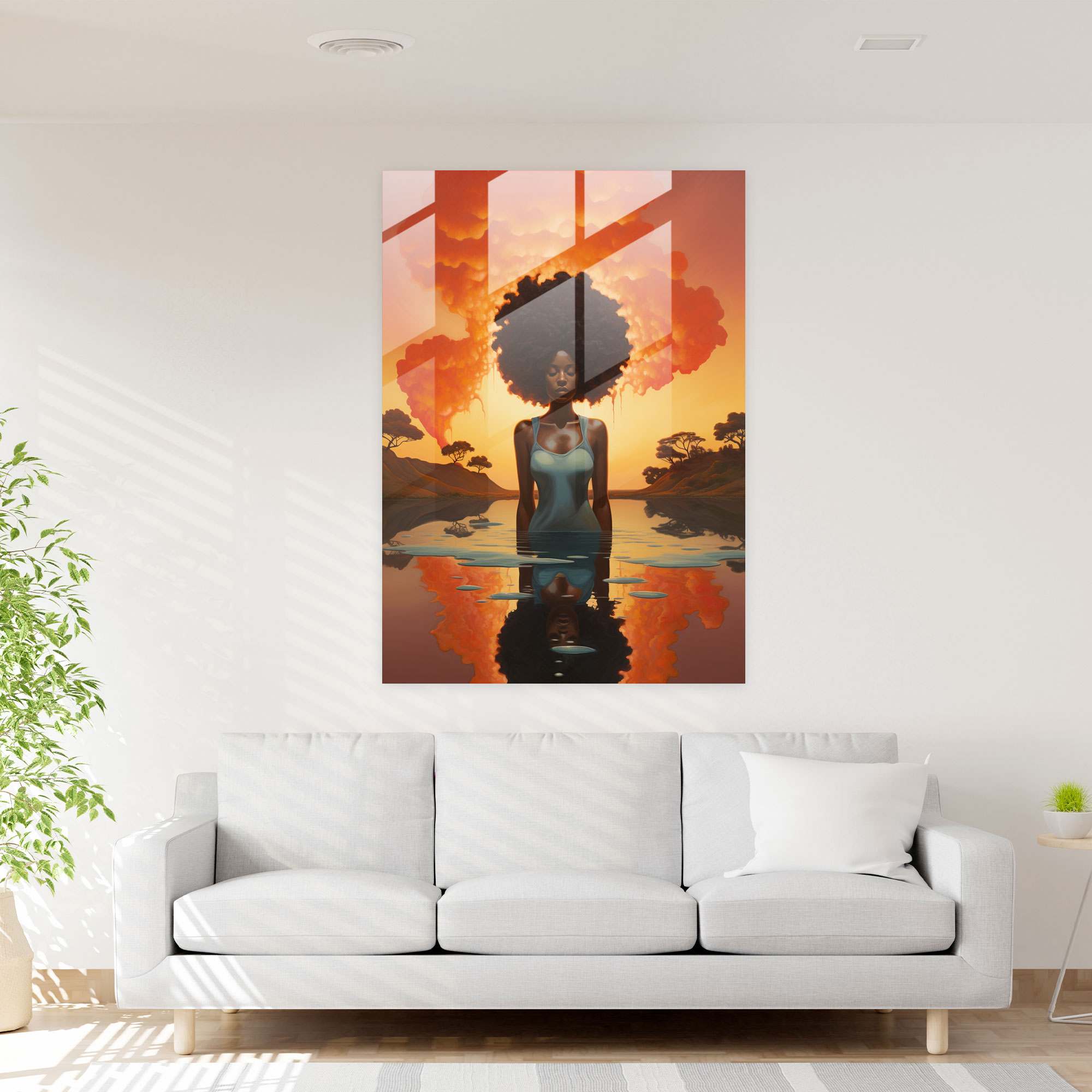 Afro Glass Art - Afro, Glass Wall Art, Serene Landscape, Glass Art
