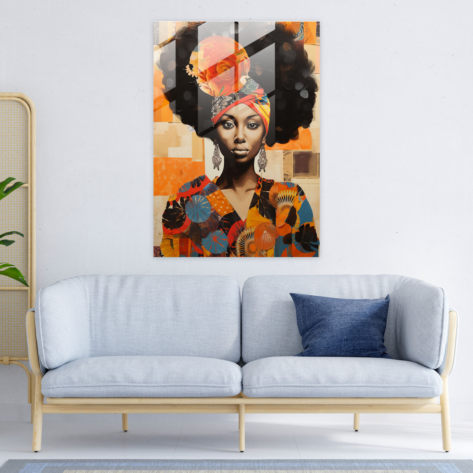 Afro Cam Duvar Sanatı - Afro Karışık Medya Sanat Eseri Cam Duvar Sanatı Kumaşlar