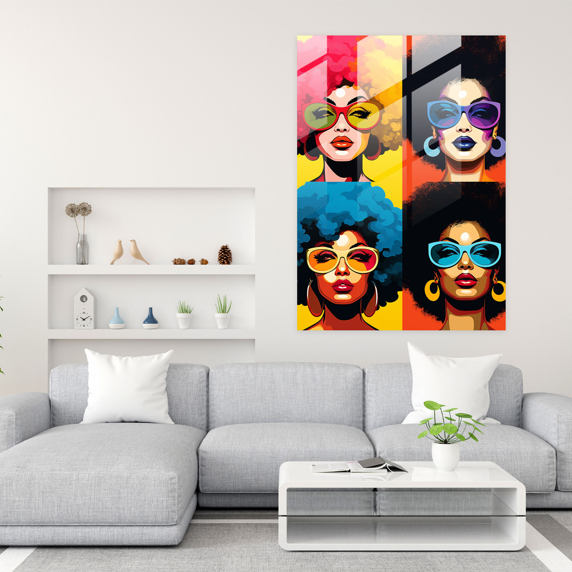 Afro Glass Print - Pop Art Afro Illustration - Afro, Glass Wall Art, Vibrant Colors, Glass Art