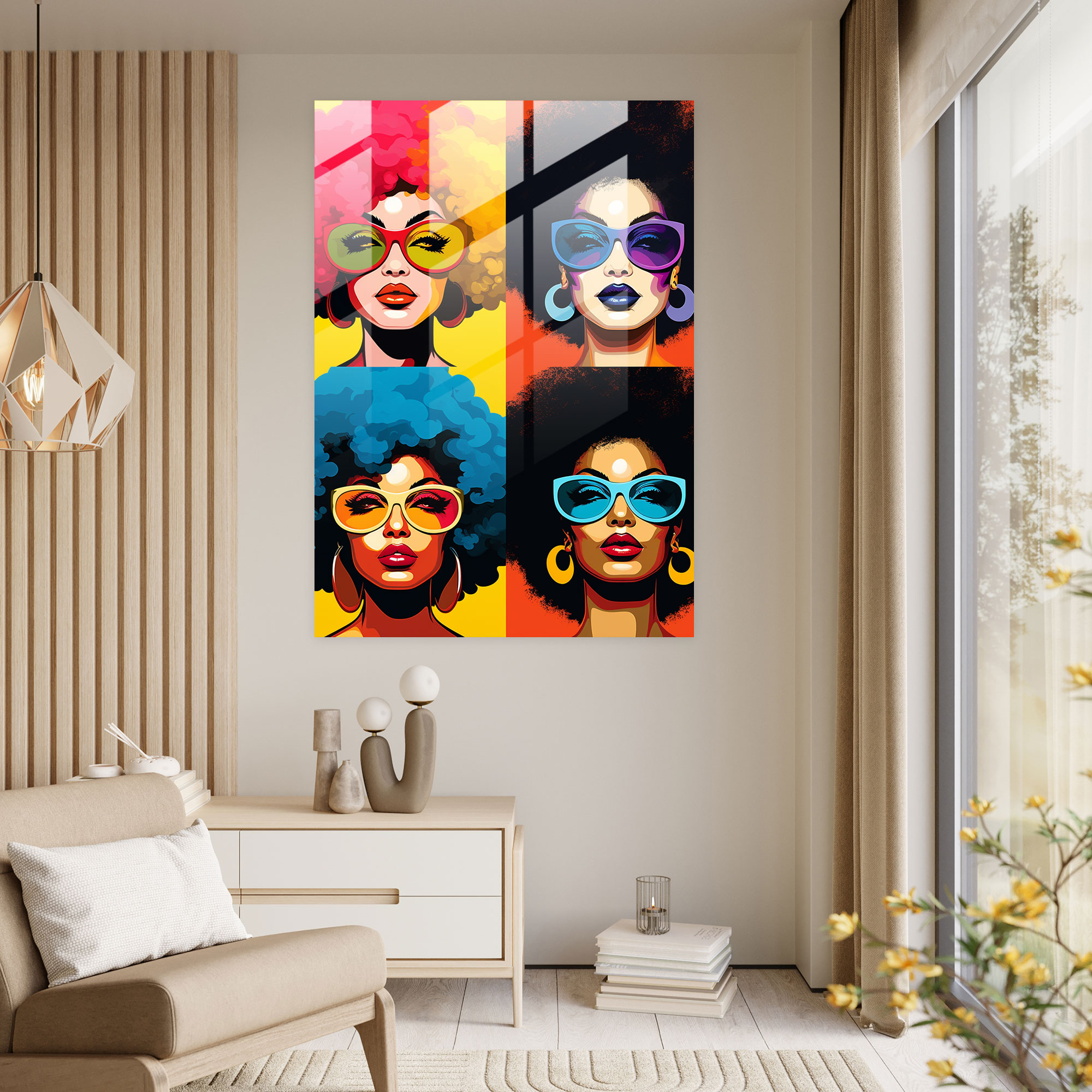 Afro Glass Print - Pop Art Afro Illustration - Afro, Glass Wall Art, Vibrant Colors, Glass Art