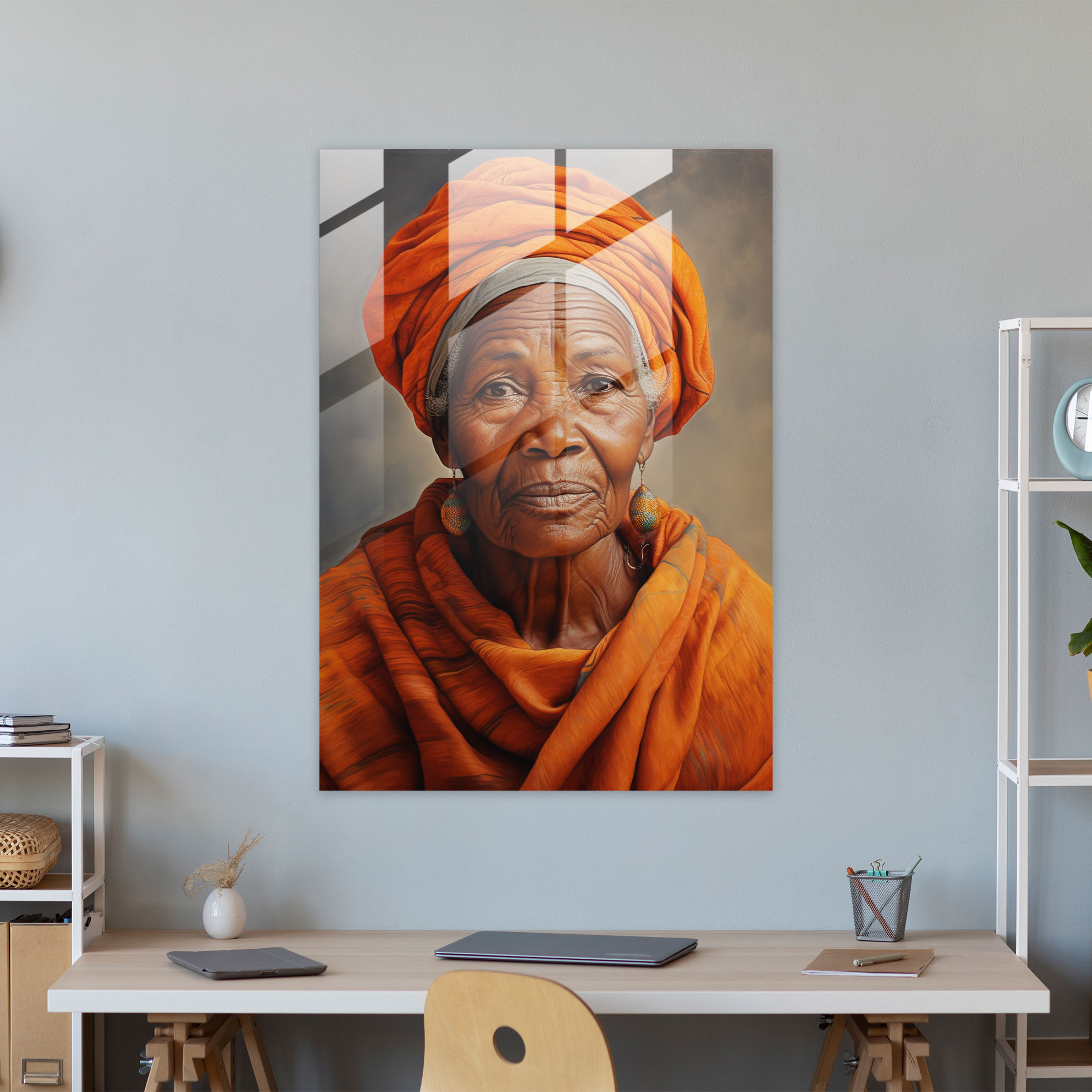 Afro Bilgelik Cam Tablo - Afro Temalı Ev Dekorasyonu Cam Sanatı