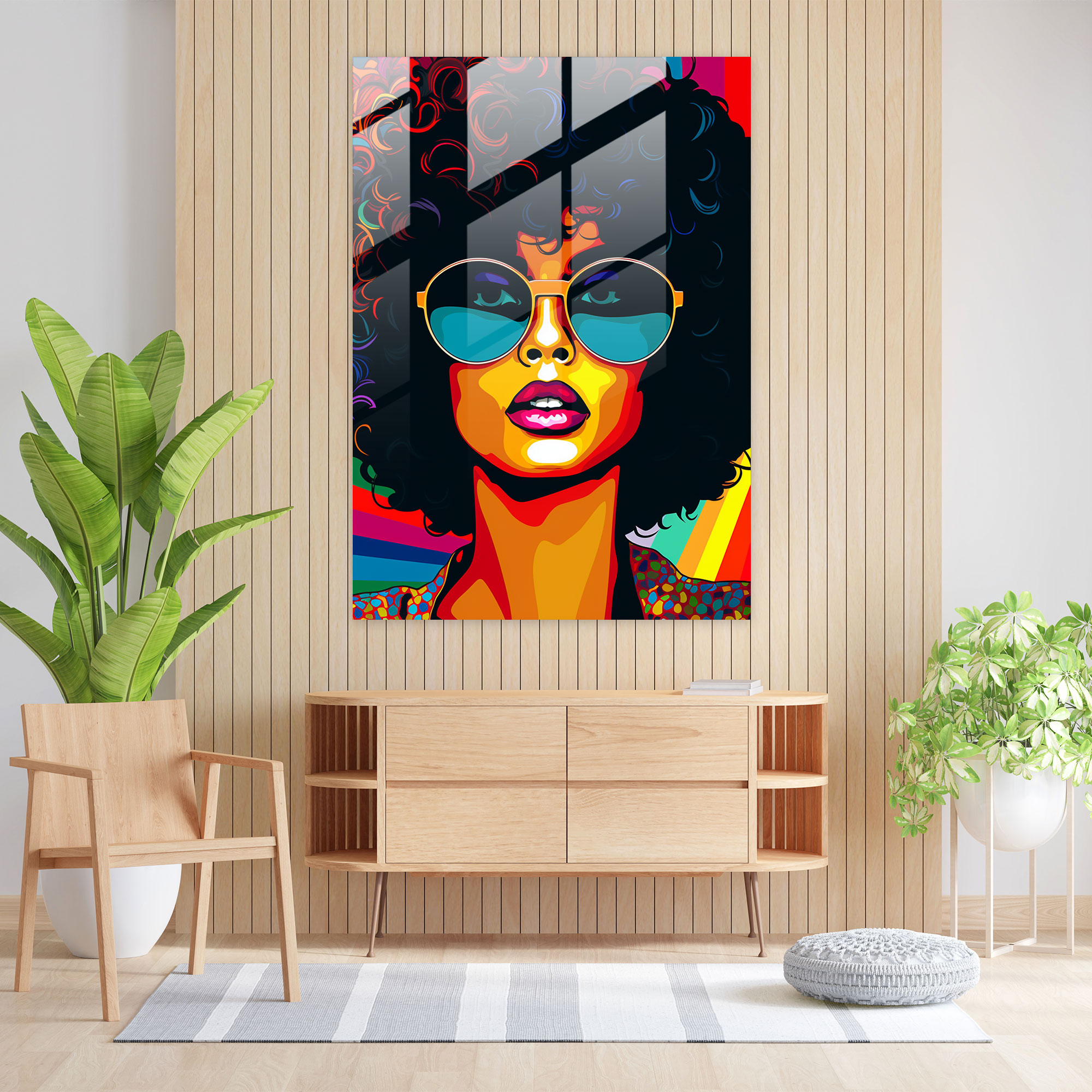 Afro Pop Art Glass Print - Afro, Colorful Illustration, Trendy, Glass Wall Art