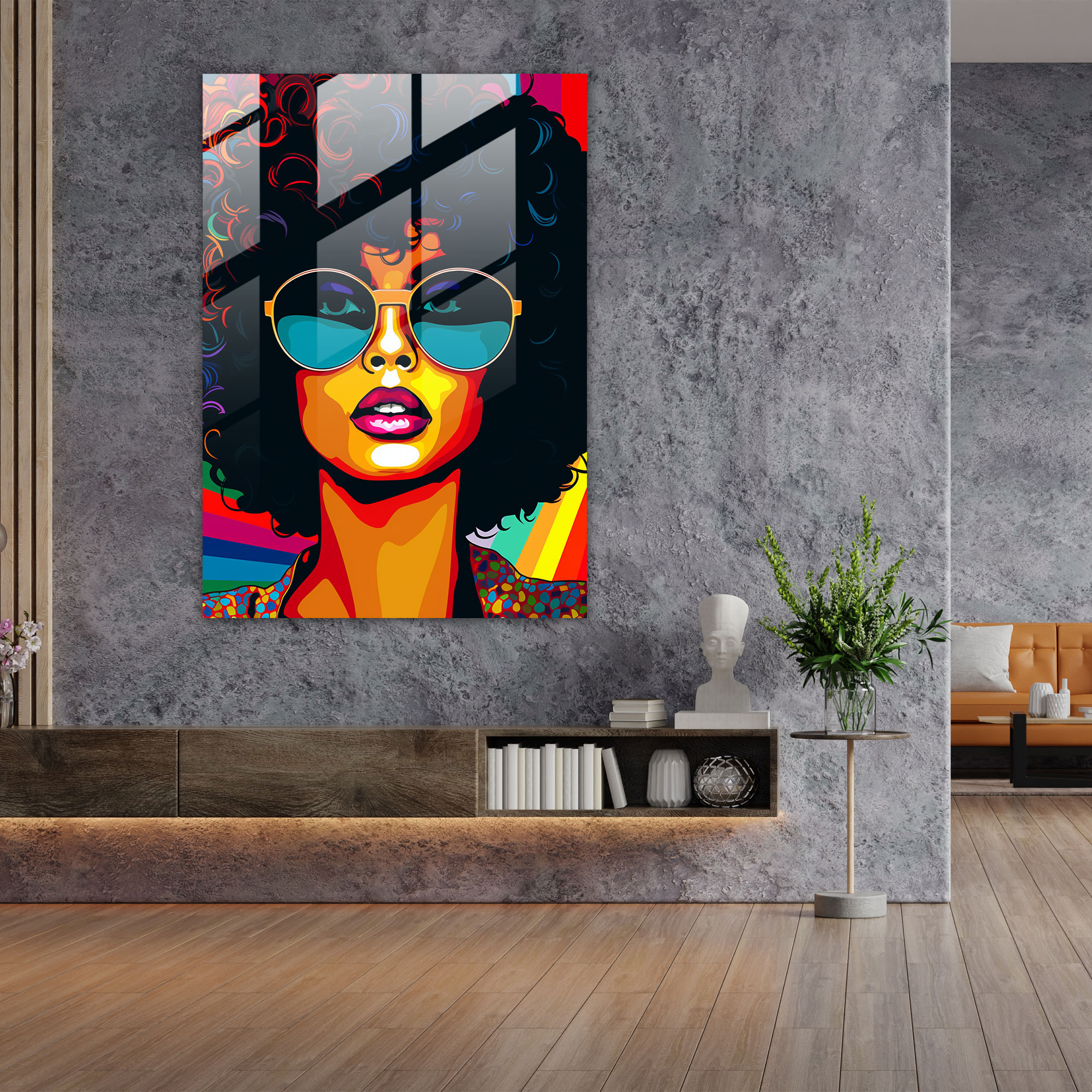 Afro Pop Art Glass Print - Afro, Colorful Illustration, Trendy, Glass Wall Art