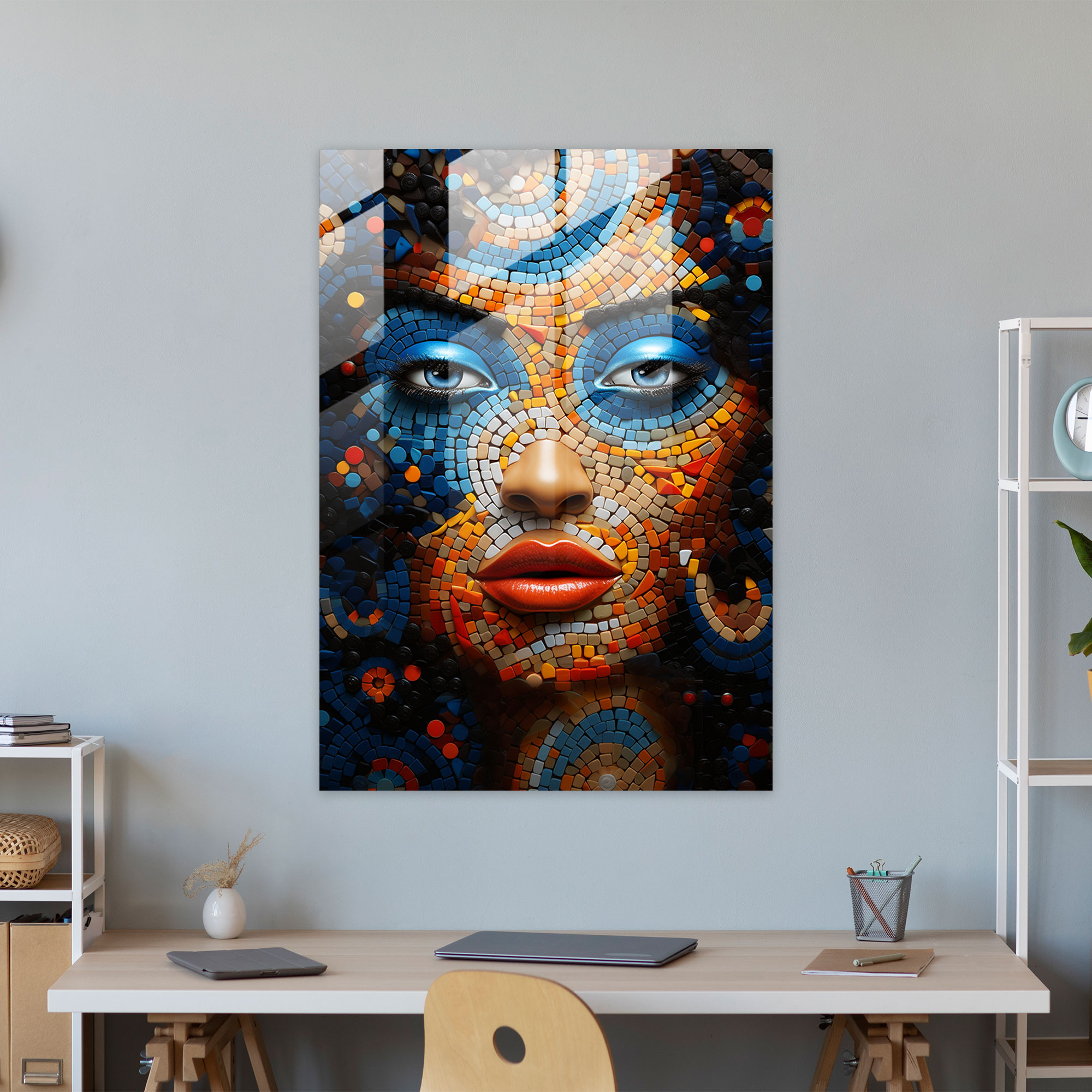 Afro Mosaic Glass Print - Afro, Afro Mosaic, Glass Wall Art, Colorful Tiles