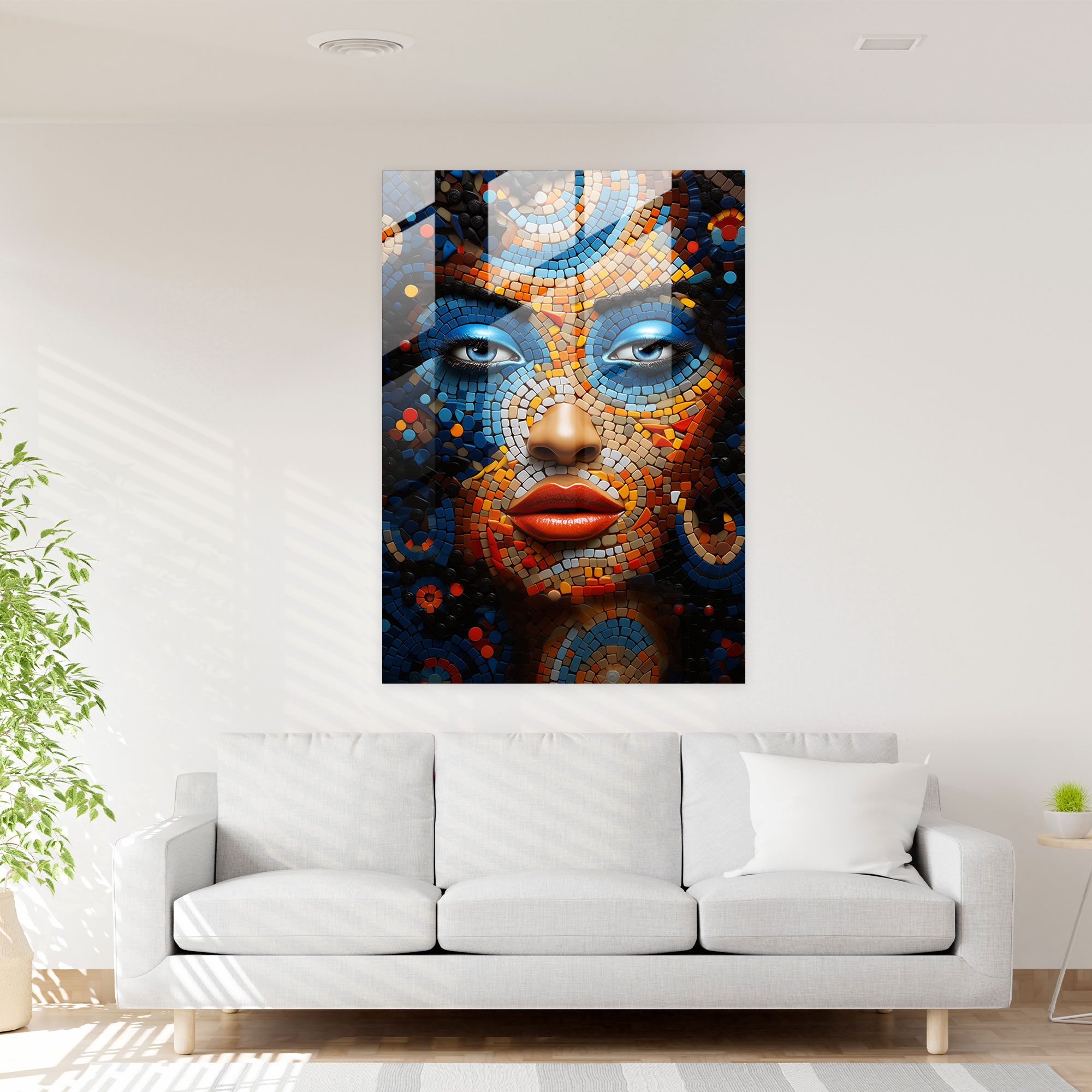 Afro Mosaic Glass Print - Afro, Afro Mosaic, Glass Wall Art, Colorful Tiles