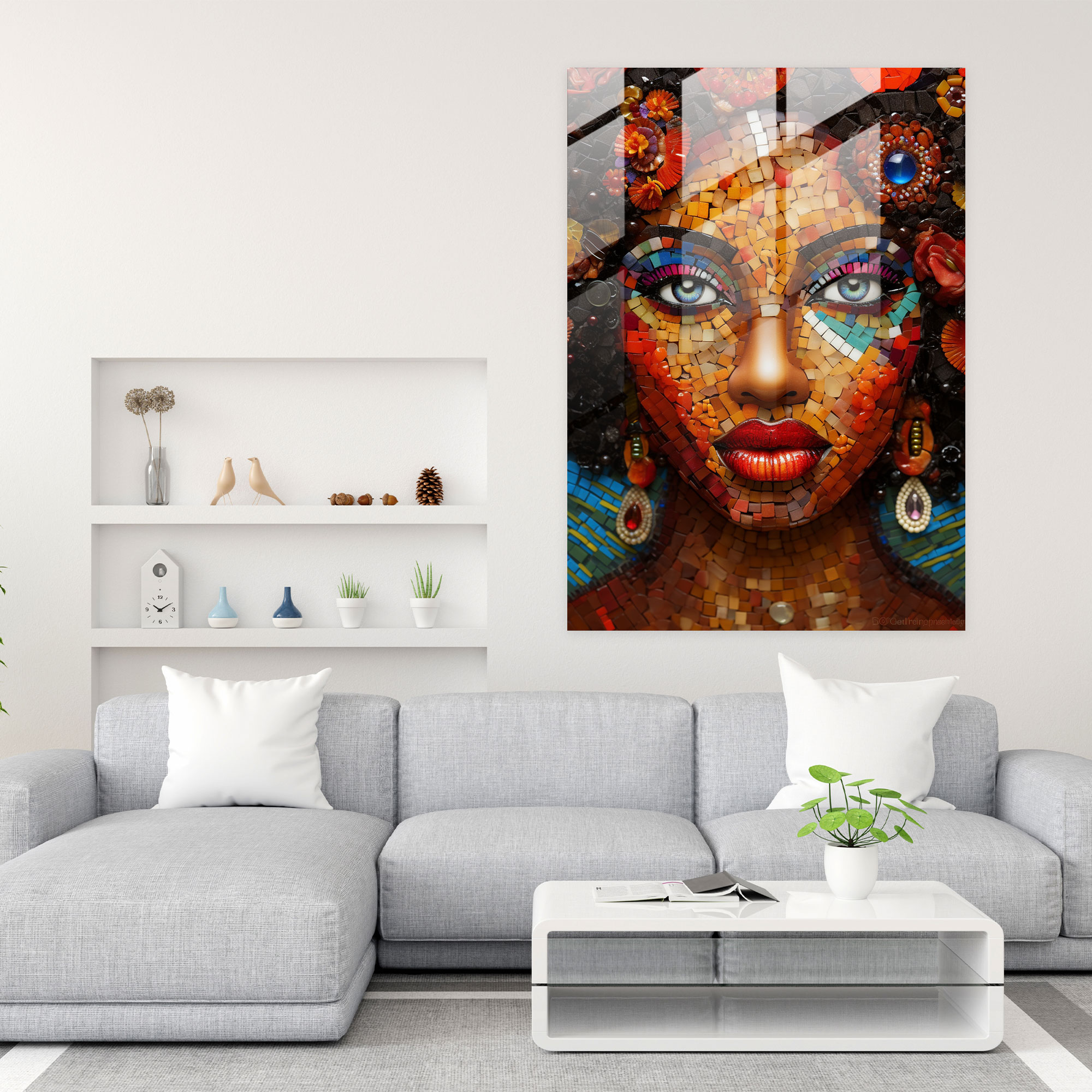 Afro Glass Mosaic - Afro, Wall Decoration, Intricate Craftsmanship, Glass Art