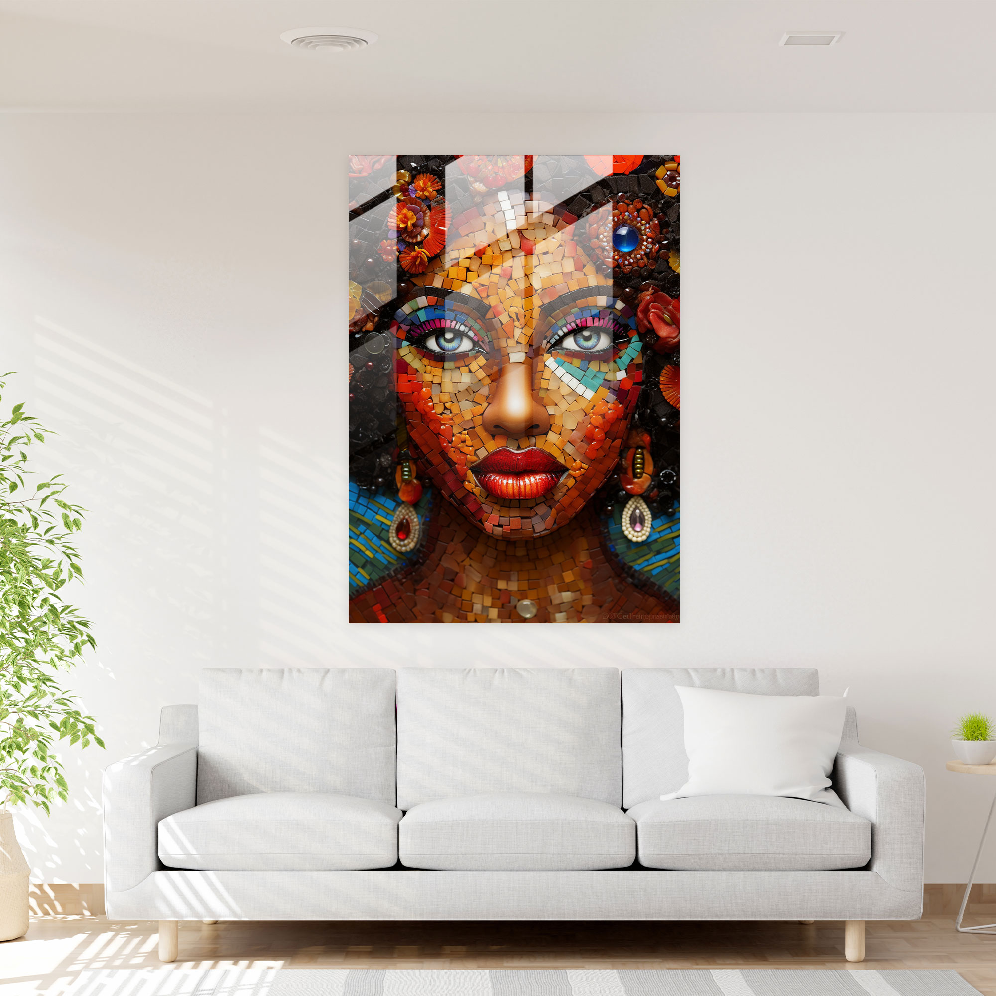Afro Glass Mosaic - Afro, Wall Decoration, Intricate Craftsmanship, Glass Art