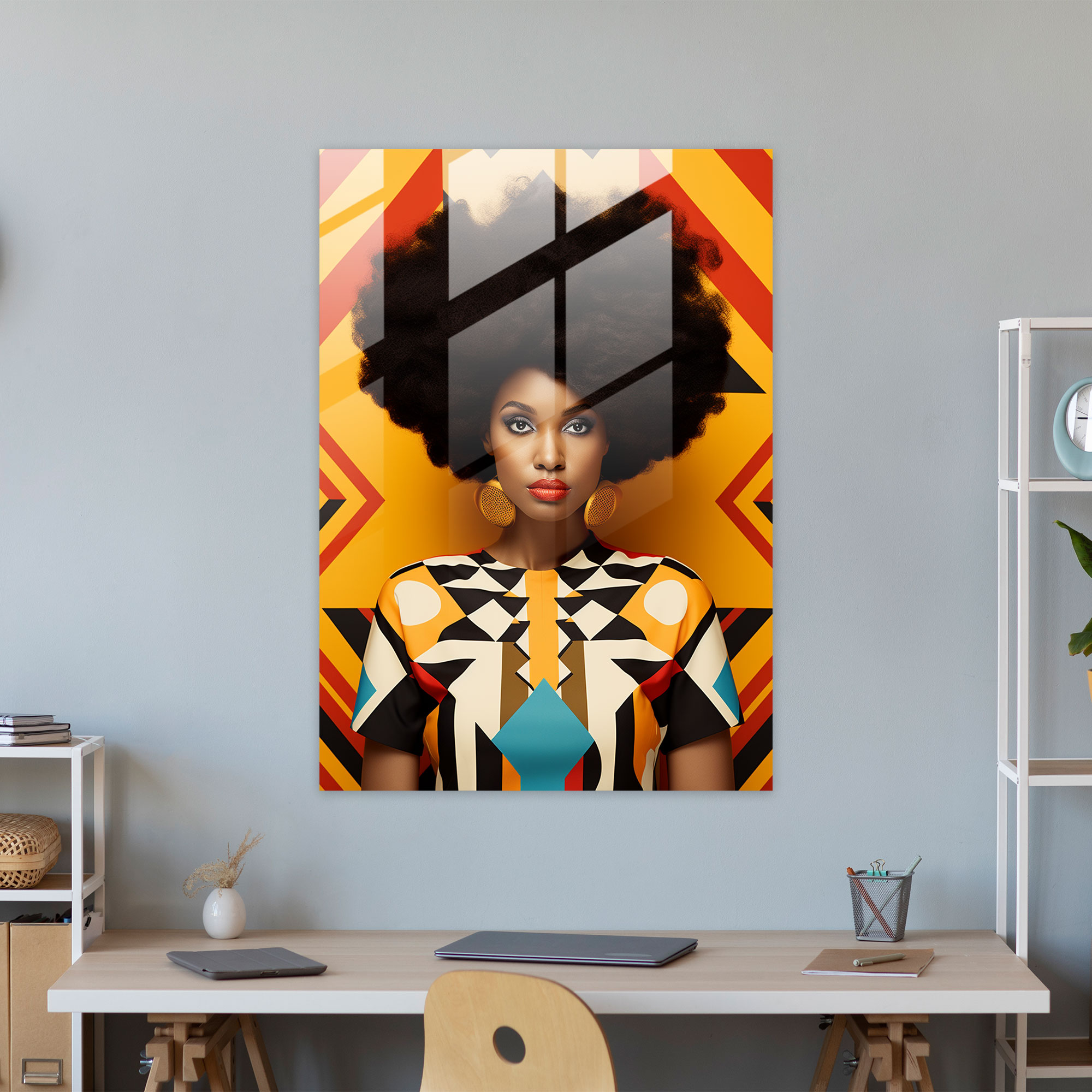 Afro Geometric Glass Print - Afro, Modern Design, Glass Art, Geometric Patterns