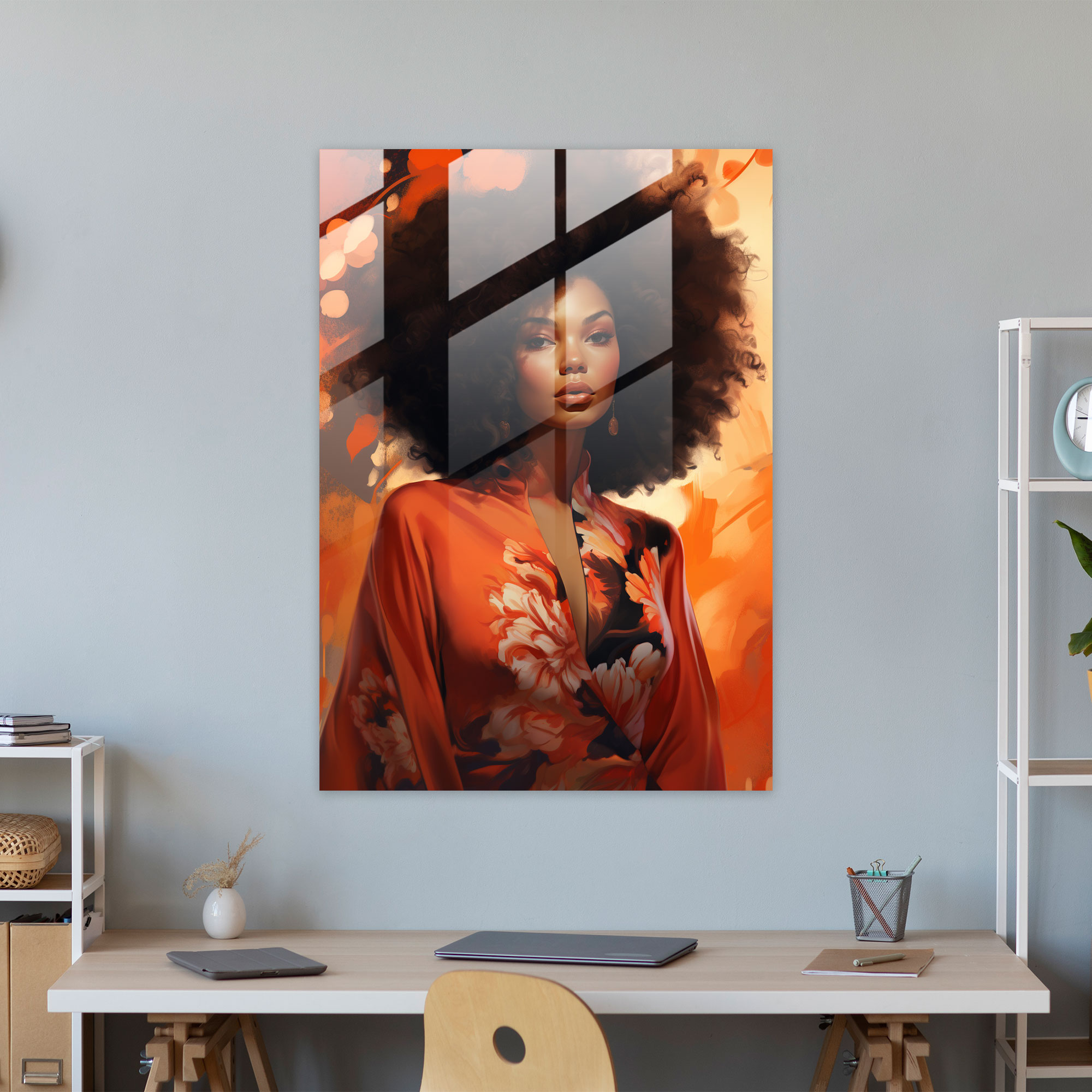 Afro İnceliği Cam Tablo - Duvar Dekorasyonu Cam Duvar Sanatı Yakın Çekim Portre
