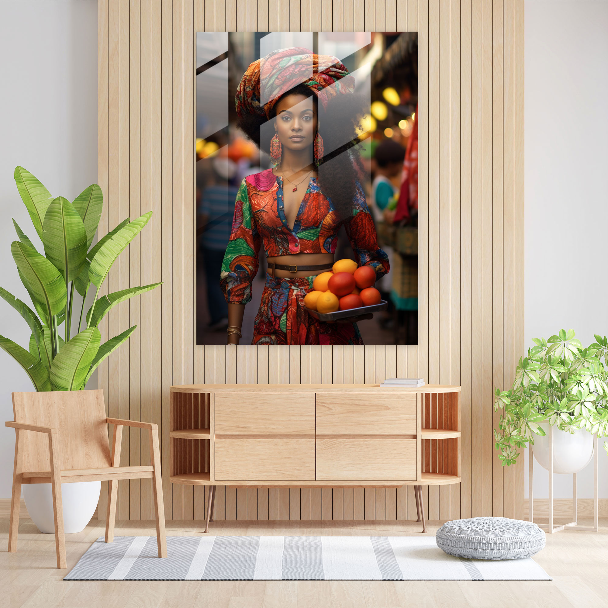 Afro Market Glass Print - Afro, Home Decoration, Bustling Market Scene, Glass Art