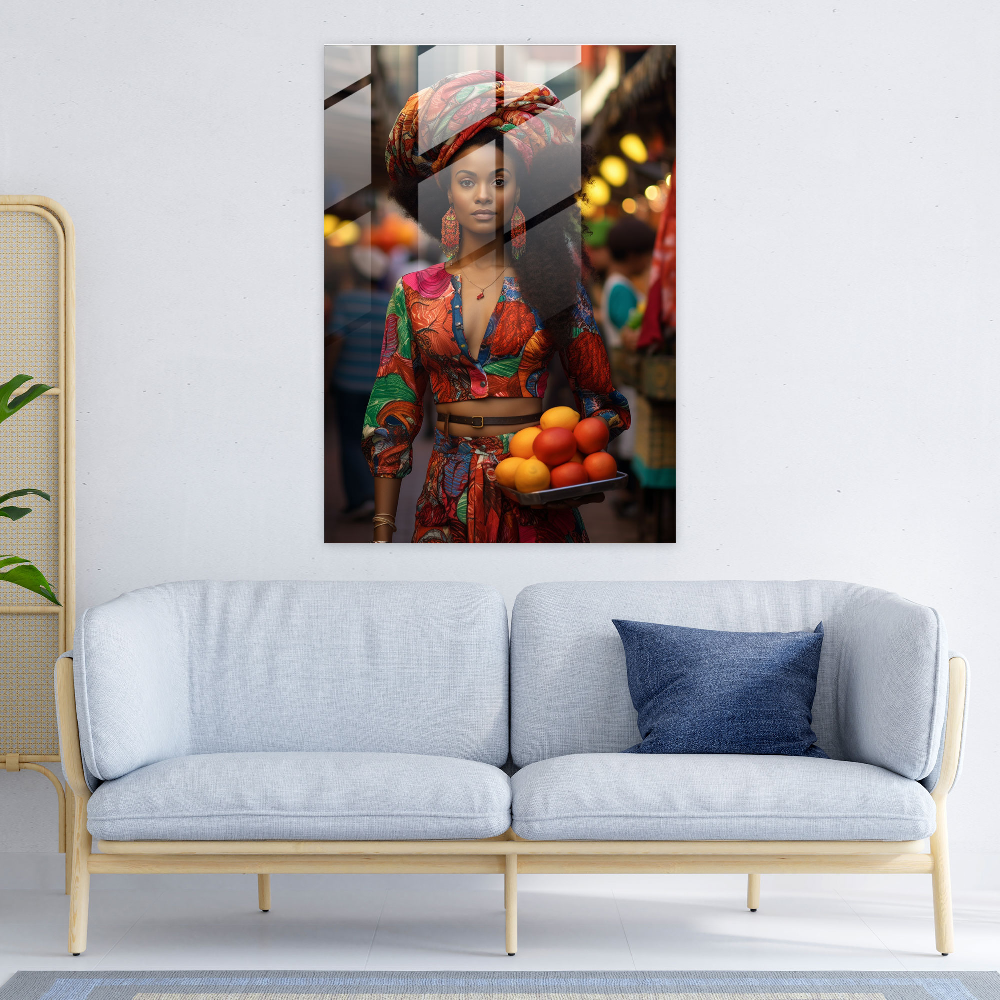 Afro Market Glass Print - Afro, Home Decoration, Bustling Market Scene, Glass Art