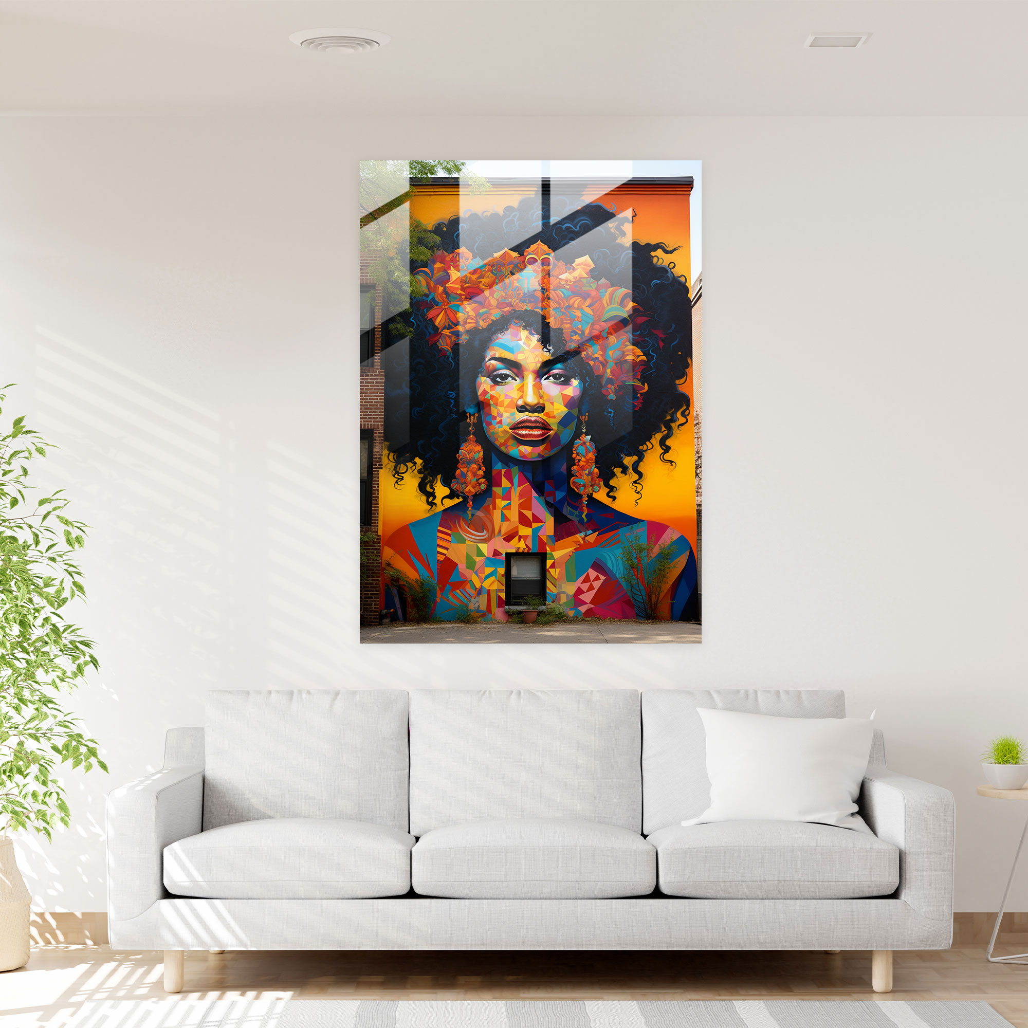 Afro Graffiti Glass Print - Afro, Colorful Mural, Glass Wall Art, Strength