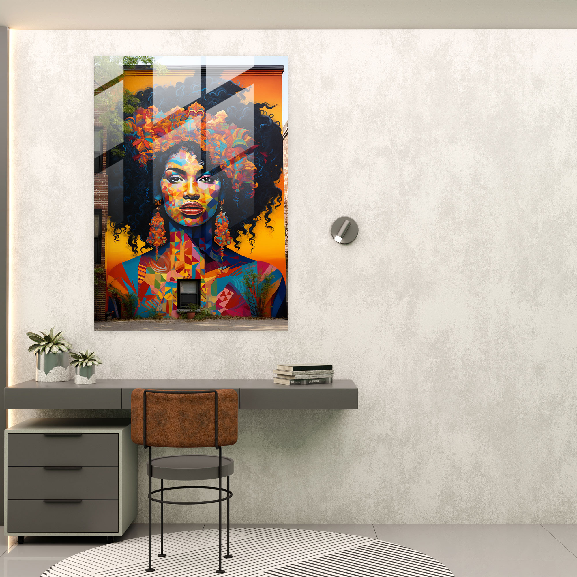 Afro Graffiti Glass Print - Afro, Colorful Mural, Glass Wall Art, Strength