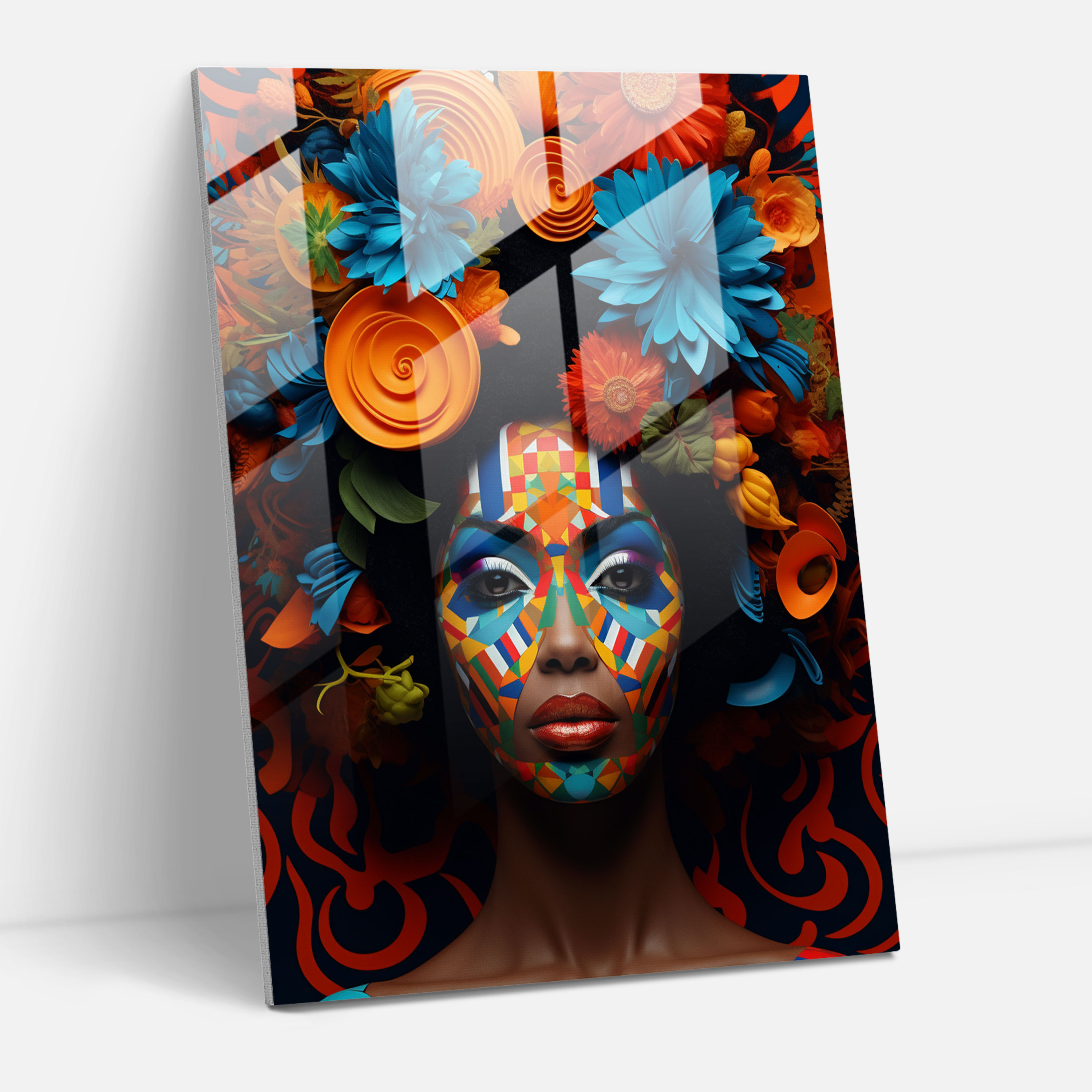 Abstract Afro Glass Print - Afro, Vibrant Colors, Glass Print, Abstract