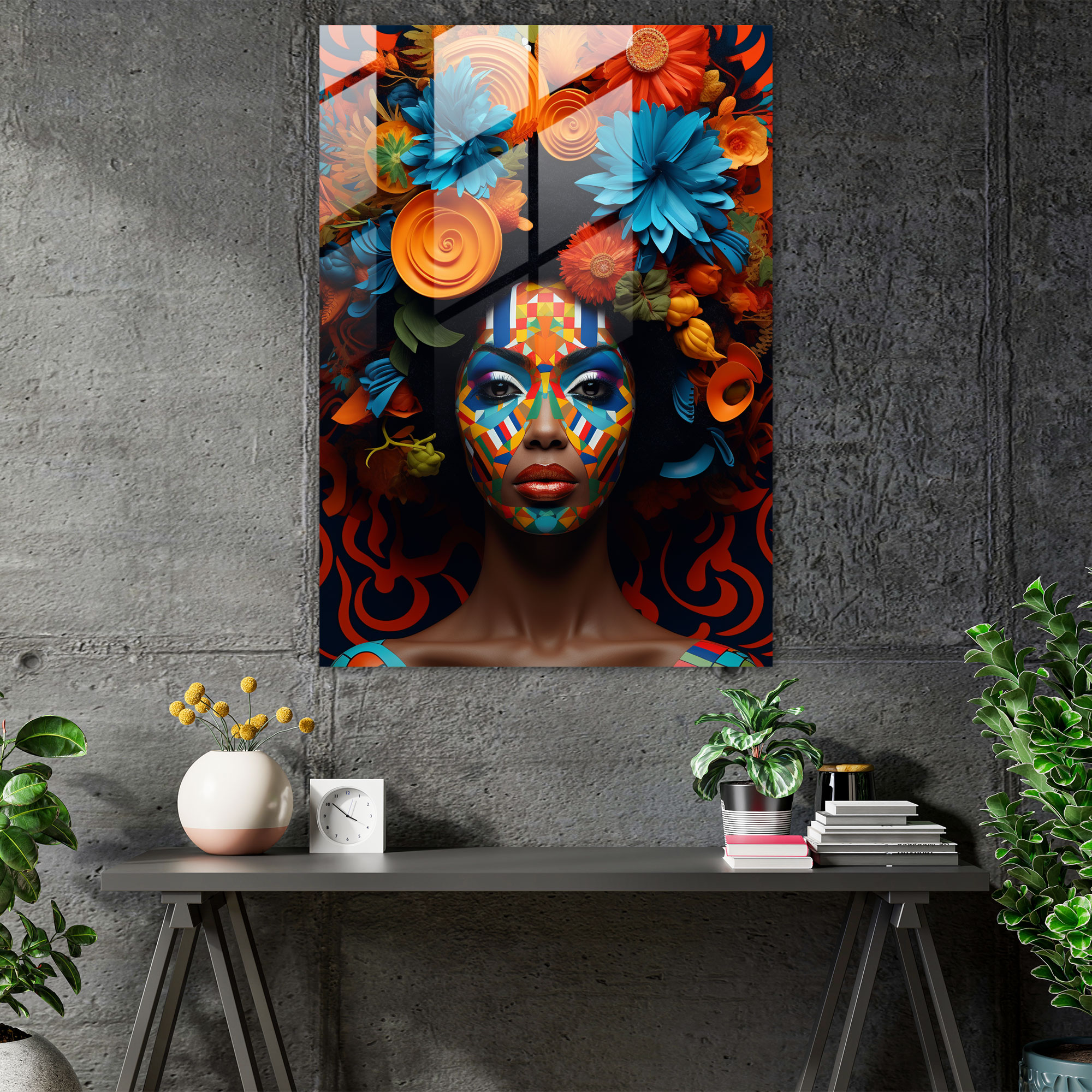 Abstract Afro Glass Print - Afro, Vibrant Colors, Glass Print, Abstract