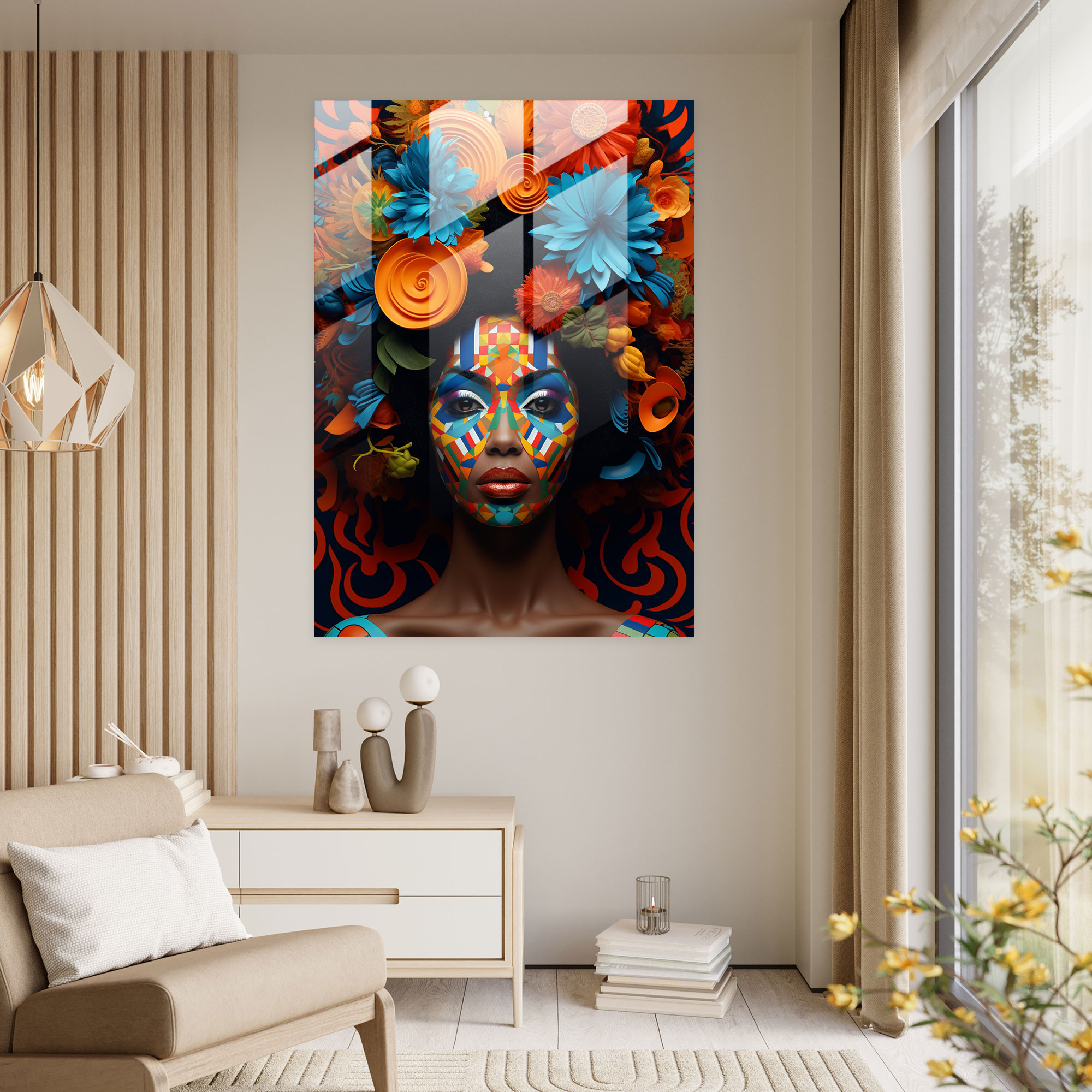 Abstract Afro Glass Print - Afro, Vibrant Colors, Glass Print, Abstract