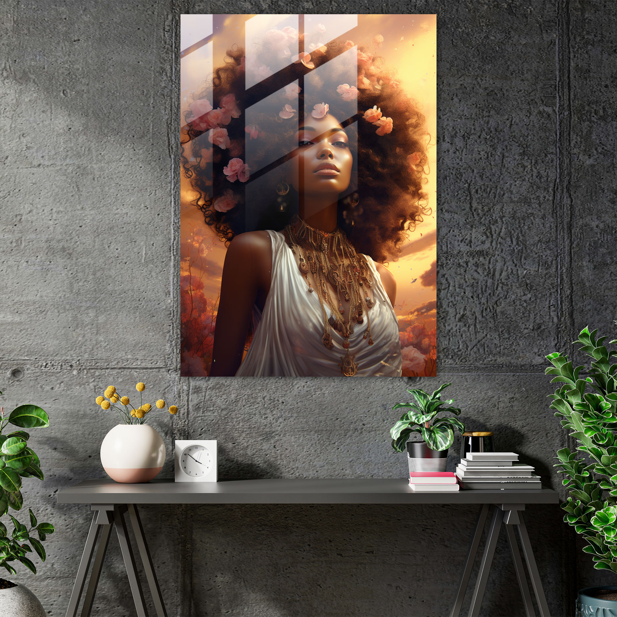 Afrocentric Goddess Glass Print - Afro, Power, Glass Print, Wall Decoration