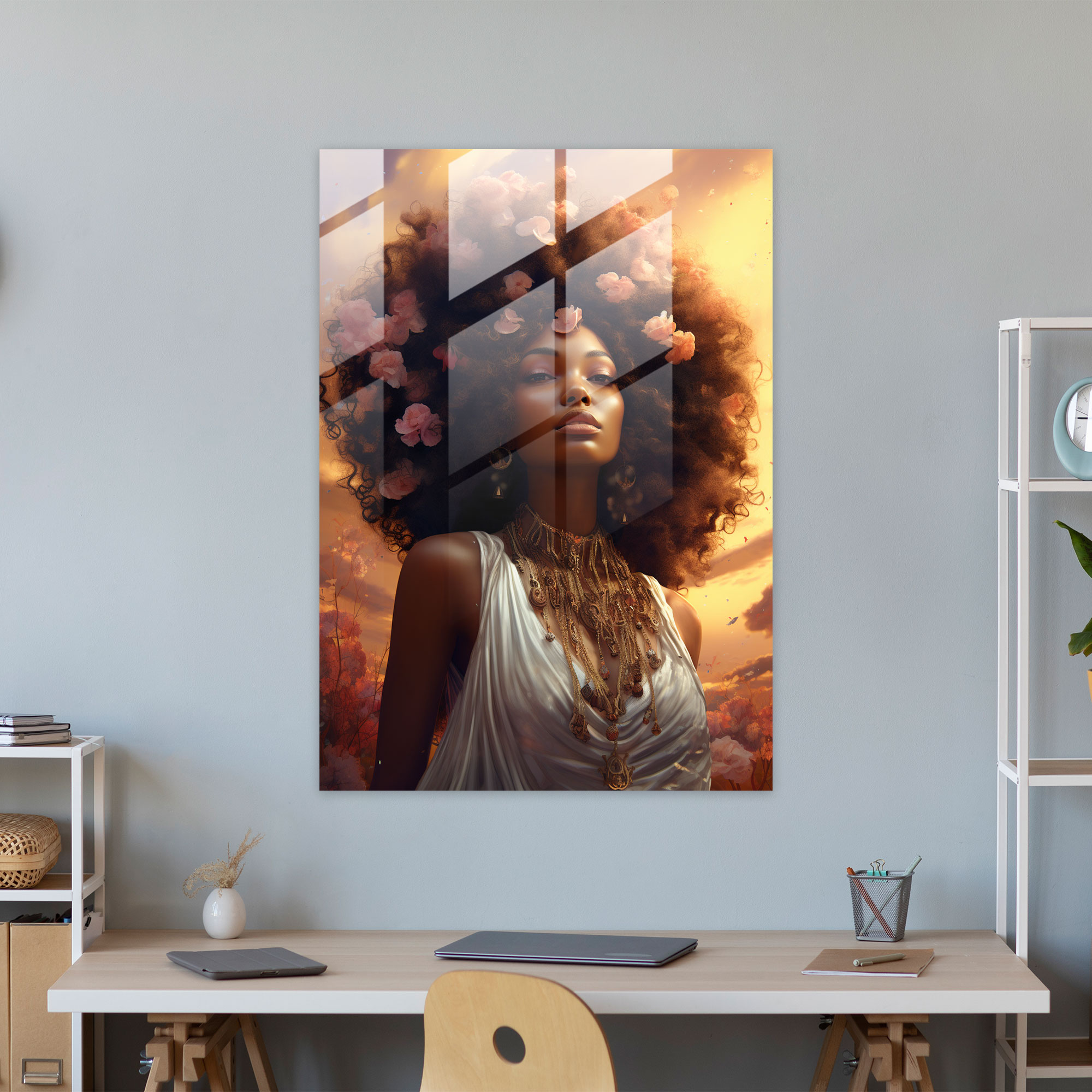 Afrocentric Goddess Glass Print - Afro, Power, Glass Print, Wall Decoration