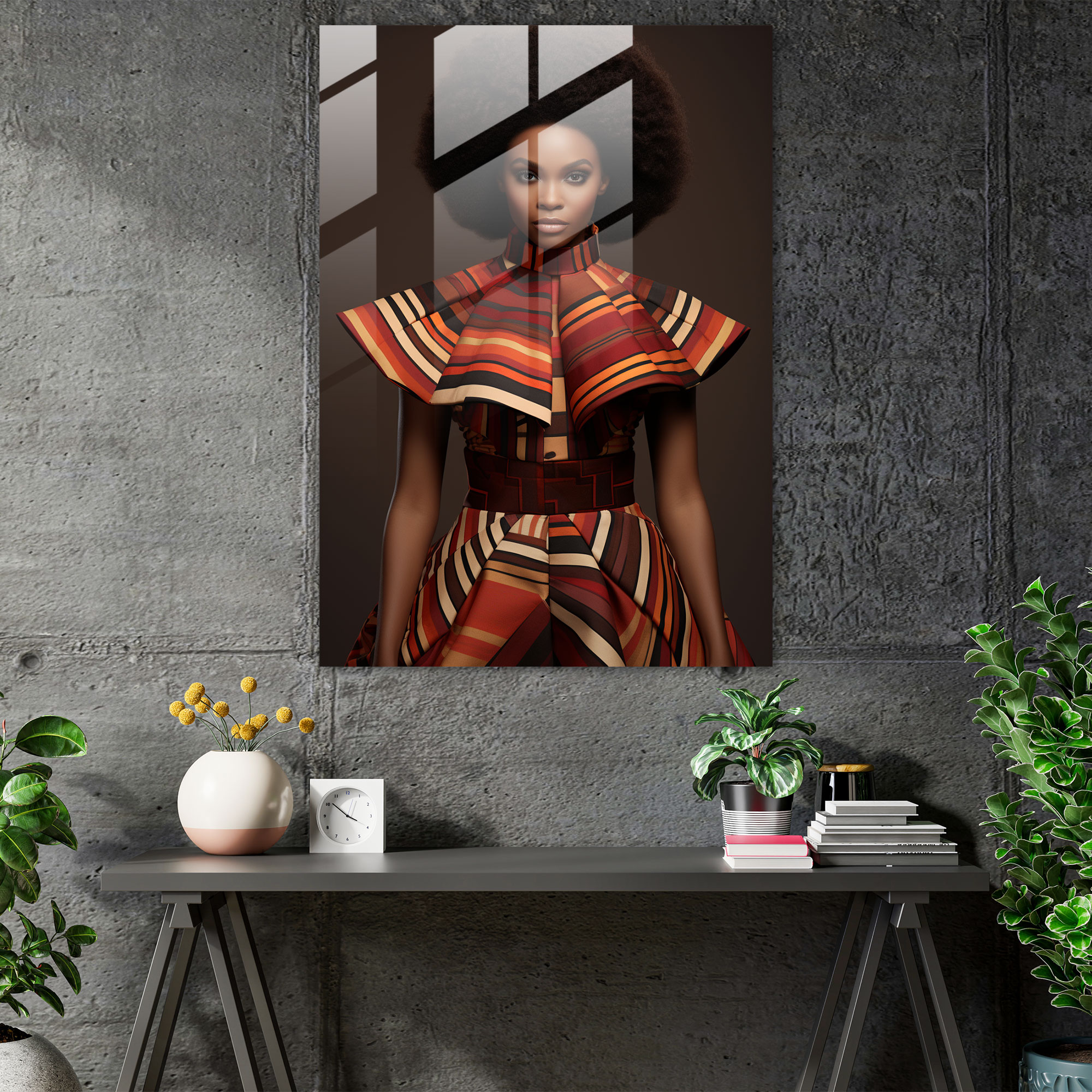 Contemporary Afro Glass Print - Afro, Afro-Inspired Pattern, Glass Art, Traditional Elements