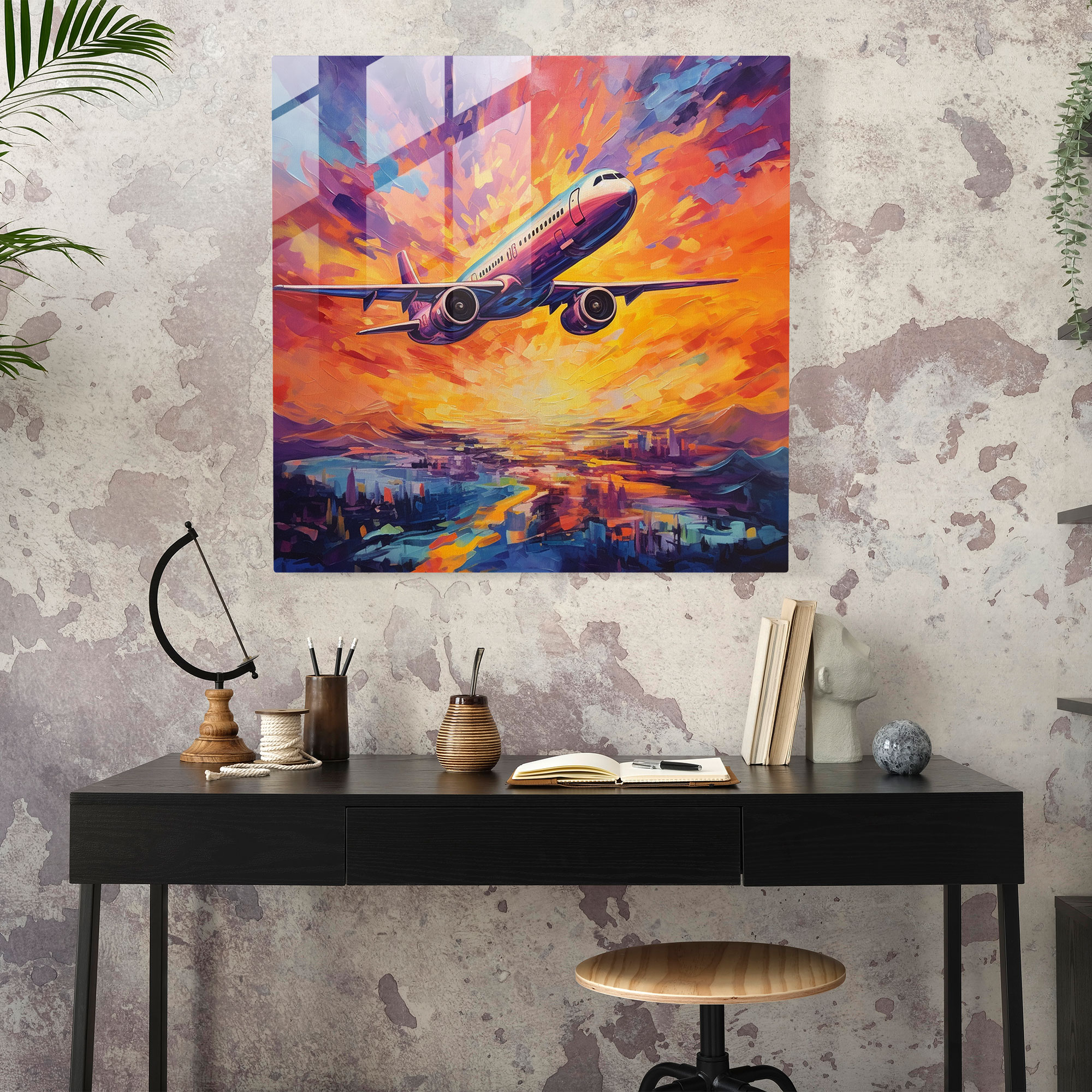 Airplane Glass Print - Airplane, Airplane, Wall Decoration, Modern Art