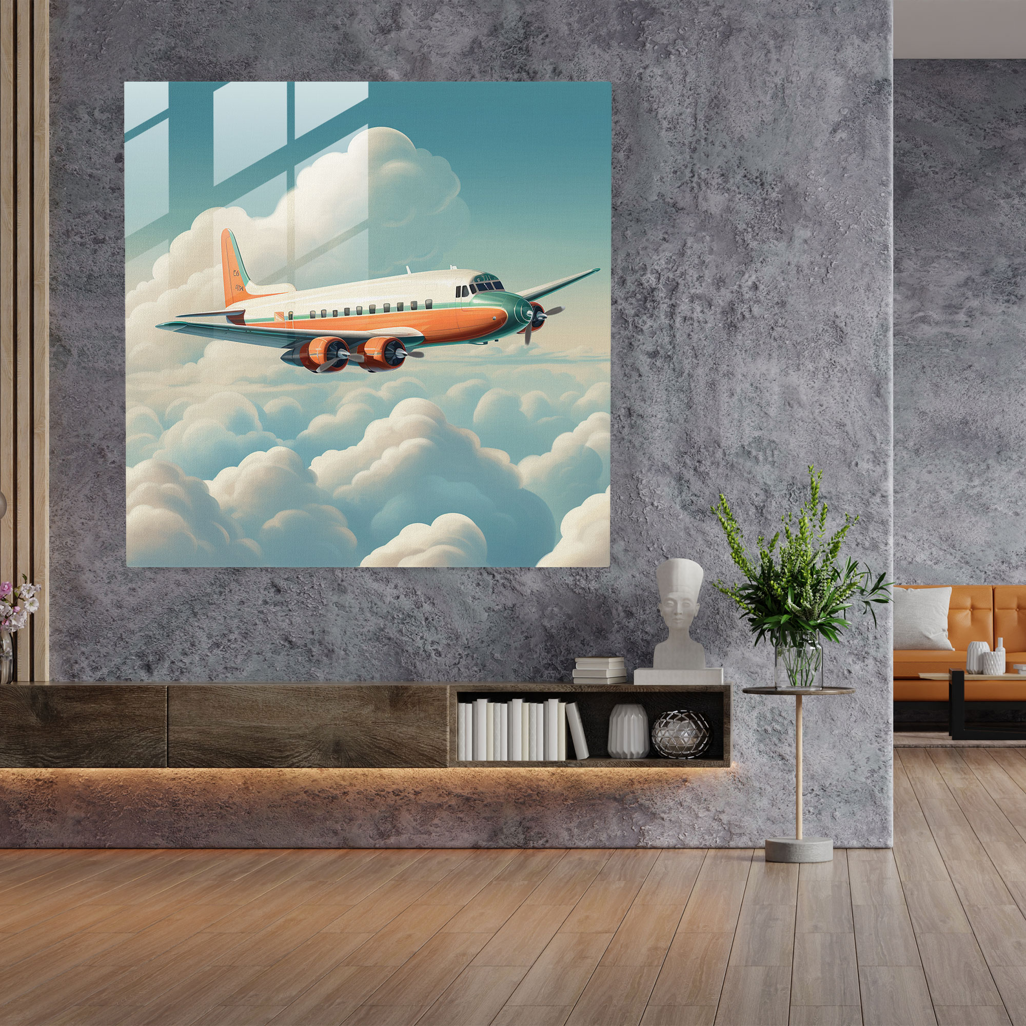 Airplane Glass Print - Airplane, Home Decoration, Vintage, Wall Decoration