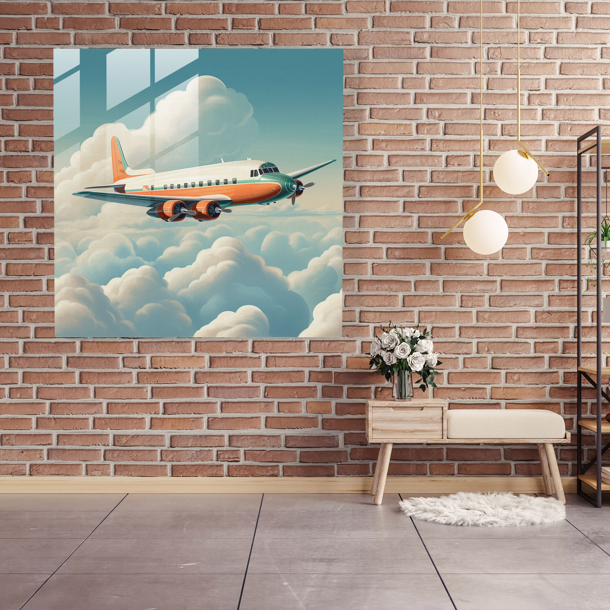 Airplane Glass Print - Airplane, Home Decoration, Vintage, Wall Decoration