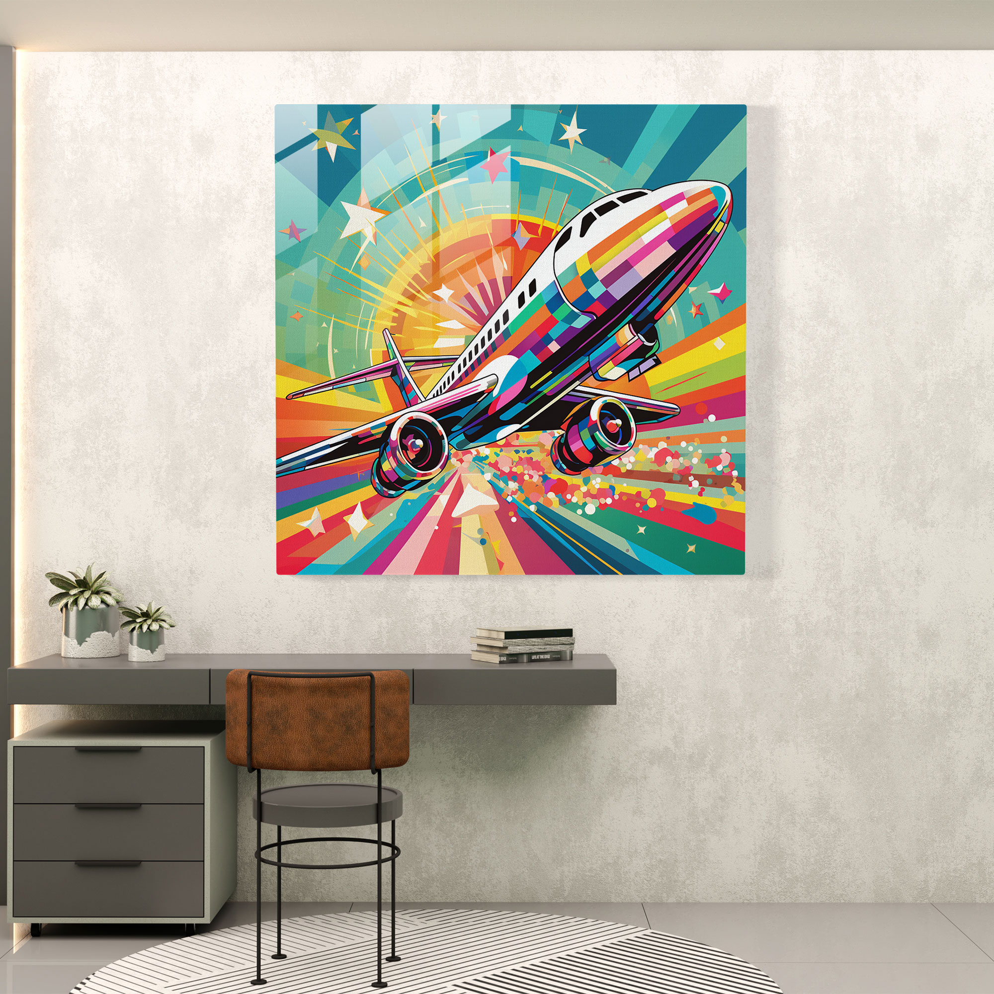 Airplane Glass Print - Airplane, Glass Art, Modern Art, Geometric