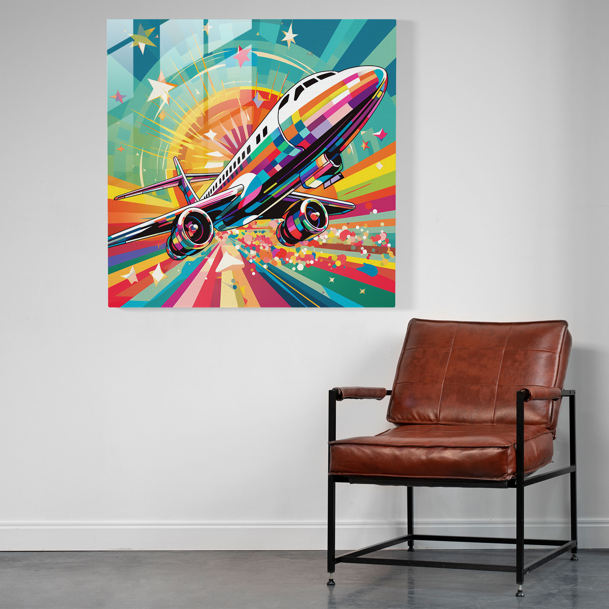 Airplane Glass Print - Airplane, Glass Art, Modern Art, Geometric